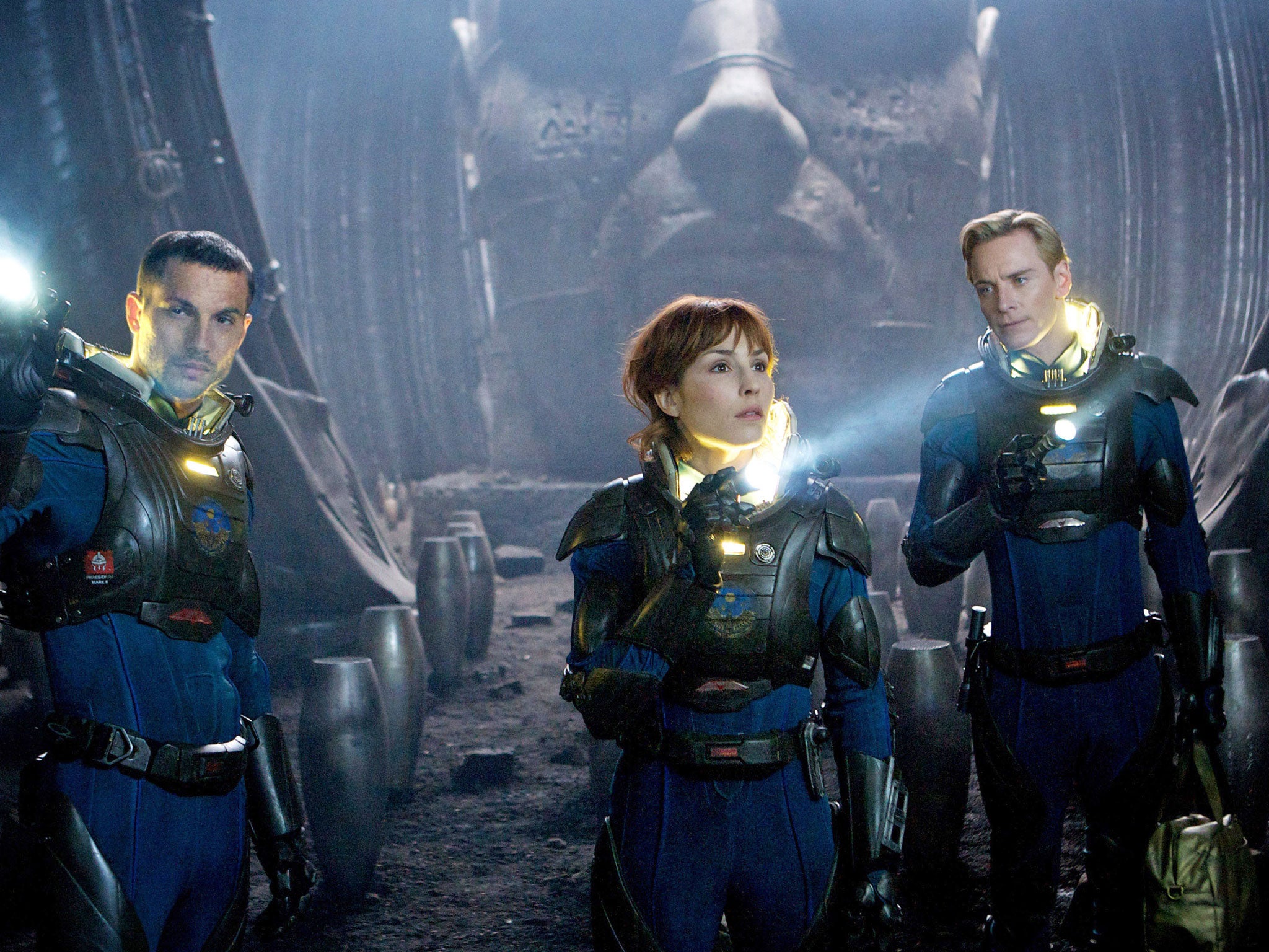 Noomi Rapace with Logan Marshall-Green and Michael Fassbender in Ridley Scott’s ‘Prometheus’