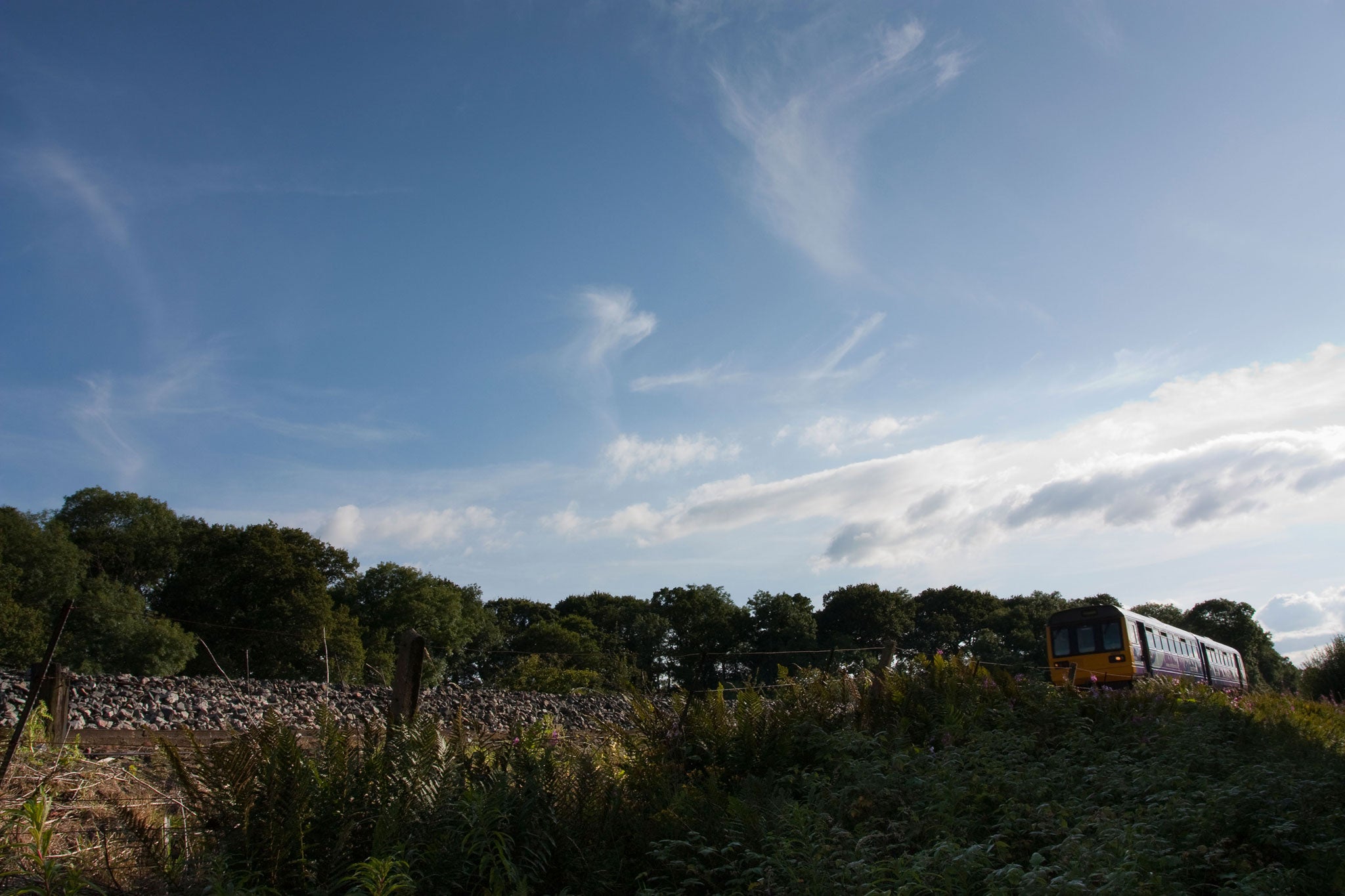 The Carlisle to Newcastle train speeds through the Tyne valley