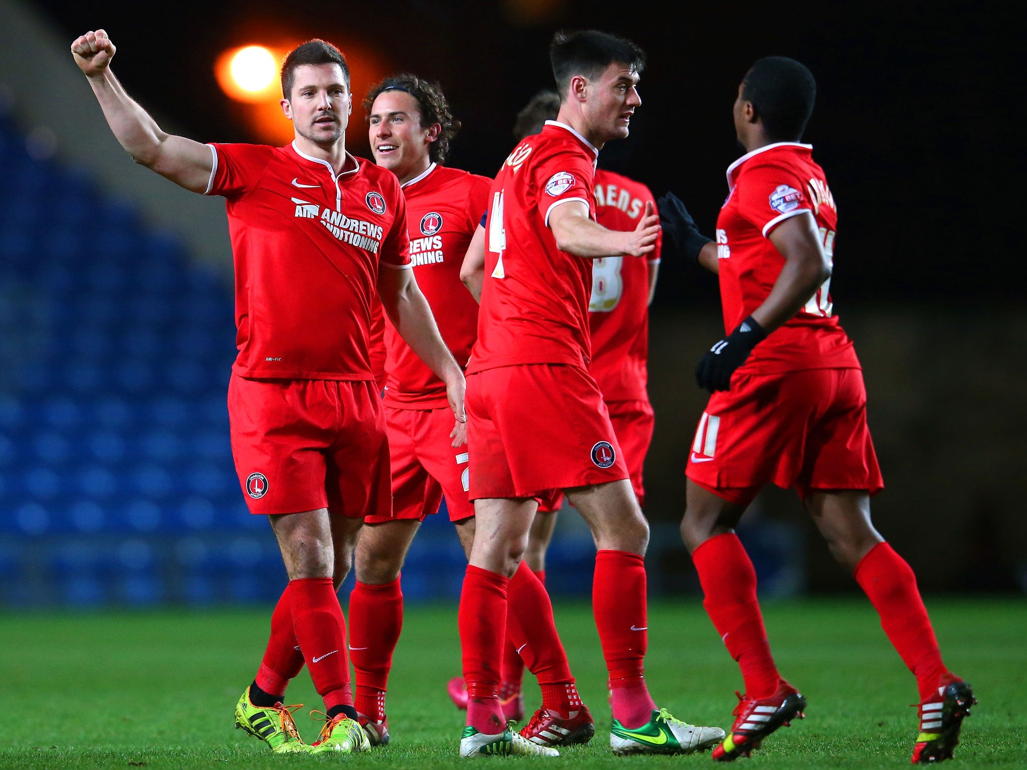 Charlton Athletic players celebrate after the FA Cup win over Oxford