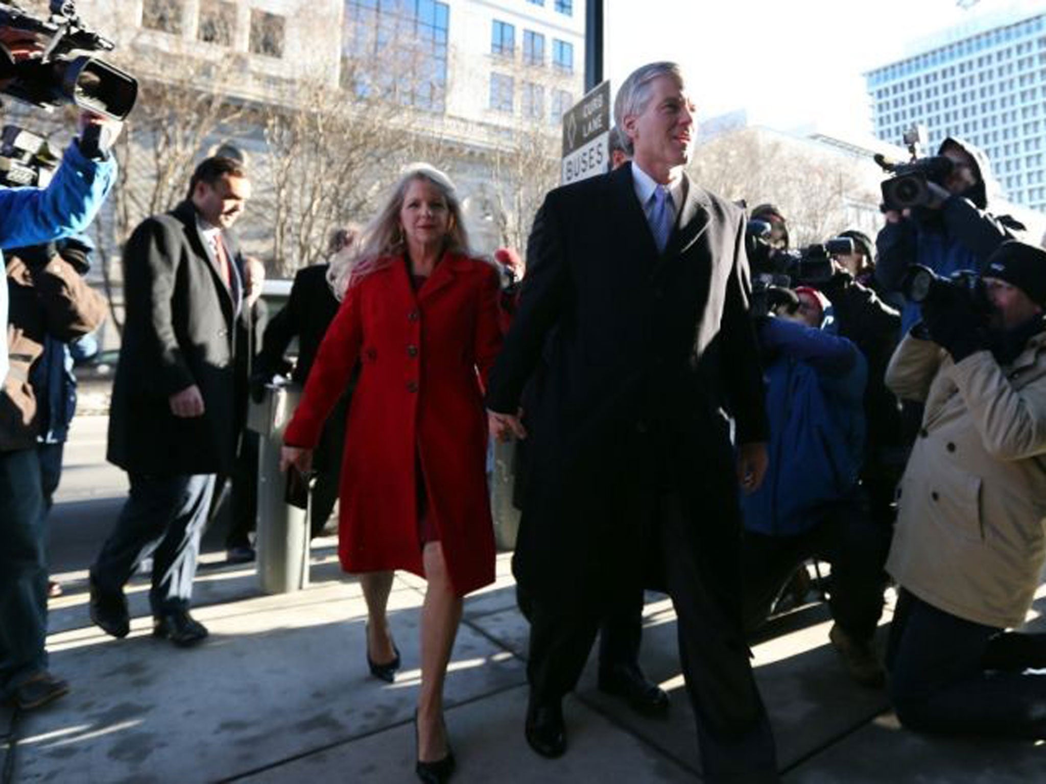 Fallen stars: The McDonnells arrive at court in Richmond on Friday