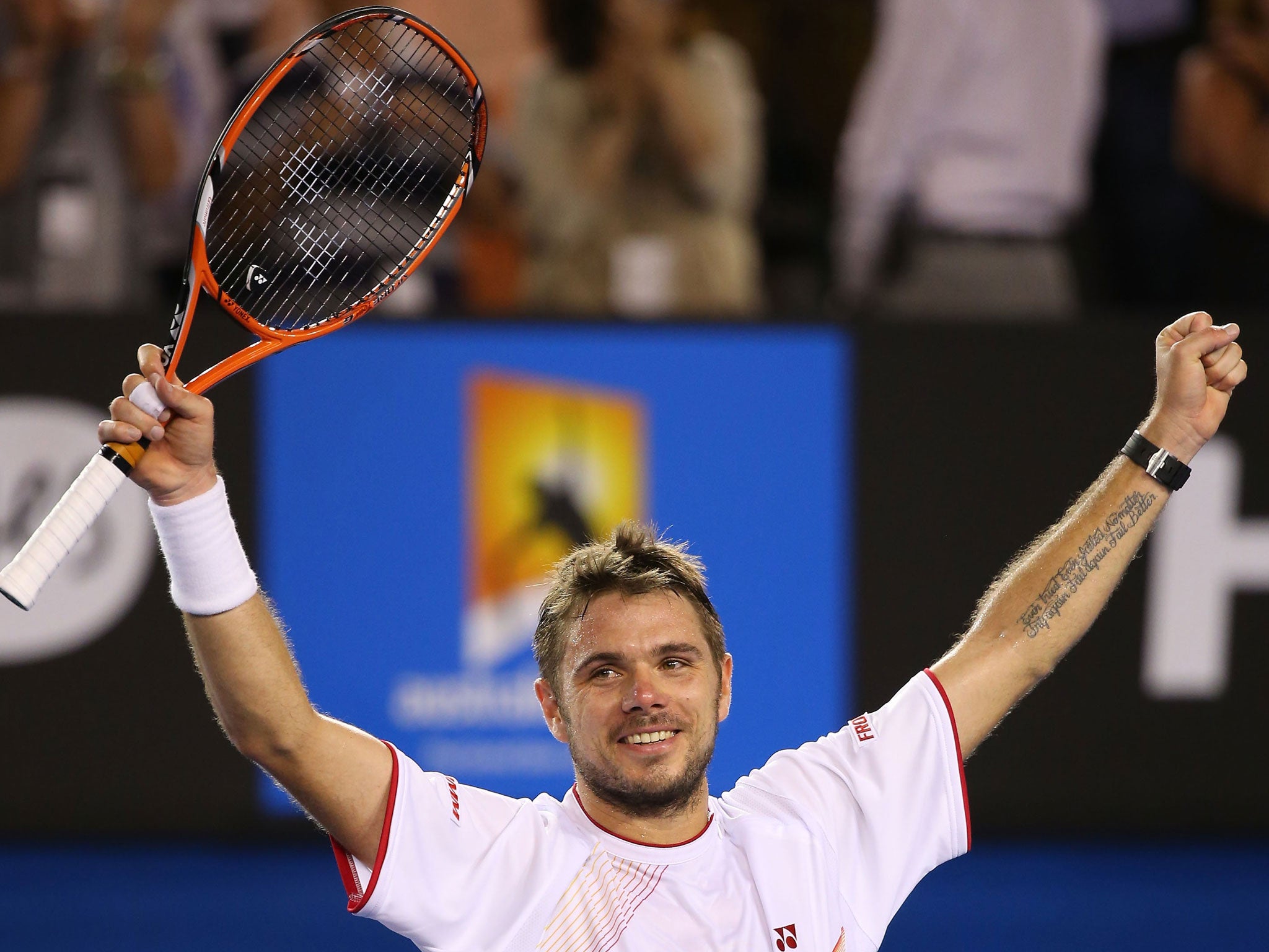 Stanislas Wawrinka celebrates his Australian Open triumph