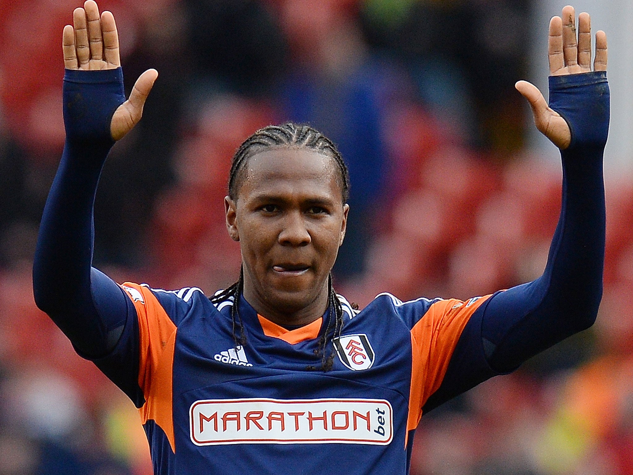 Hugo Rodallega celebrates his equaliser for Fulham