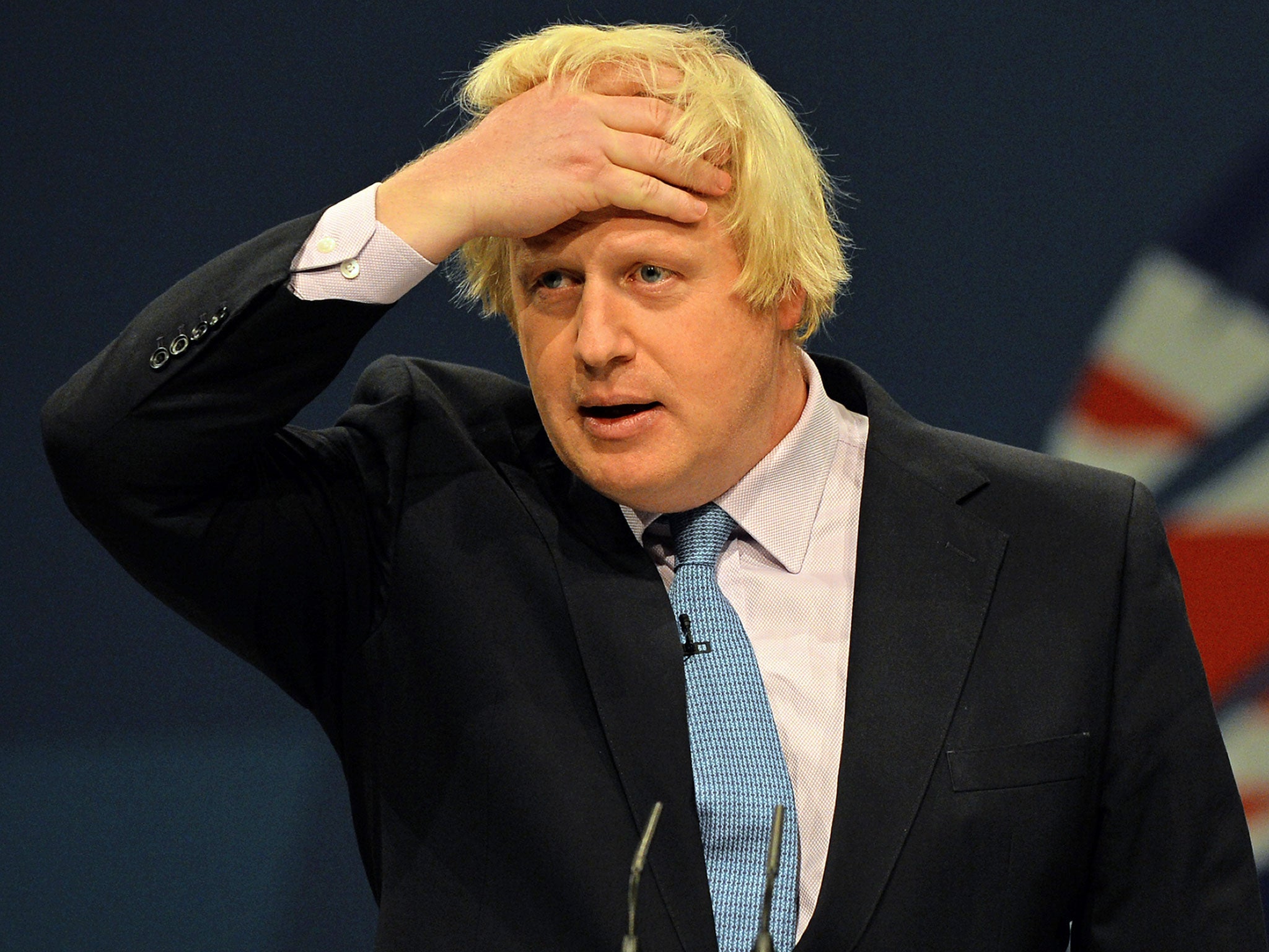 London Mayor Boris Johnson addresses delegates at the annual Conservative Party Conference in Manchester, north-west England, on October 1, 2013.