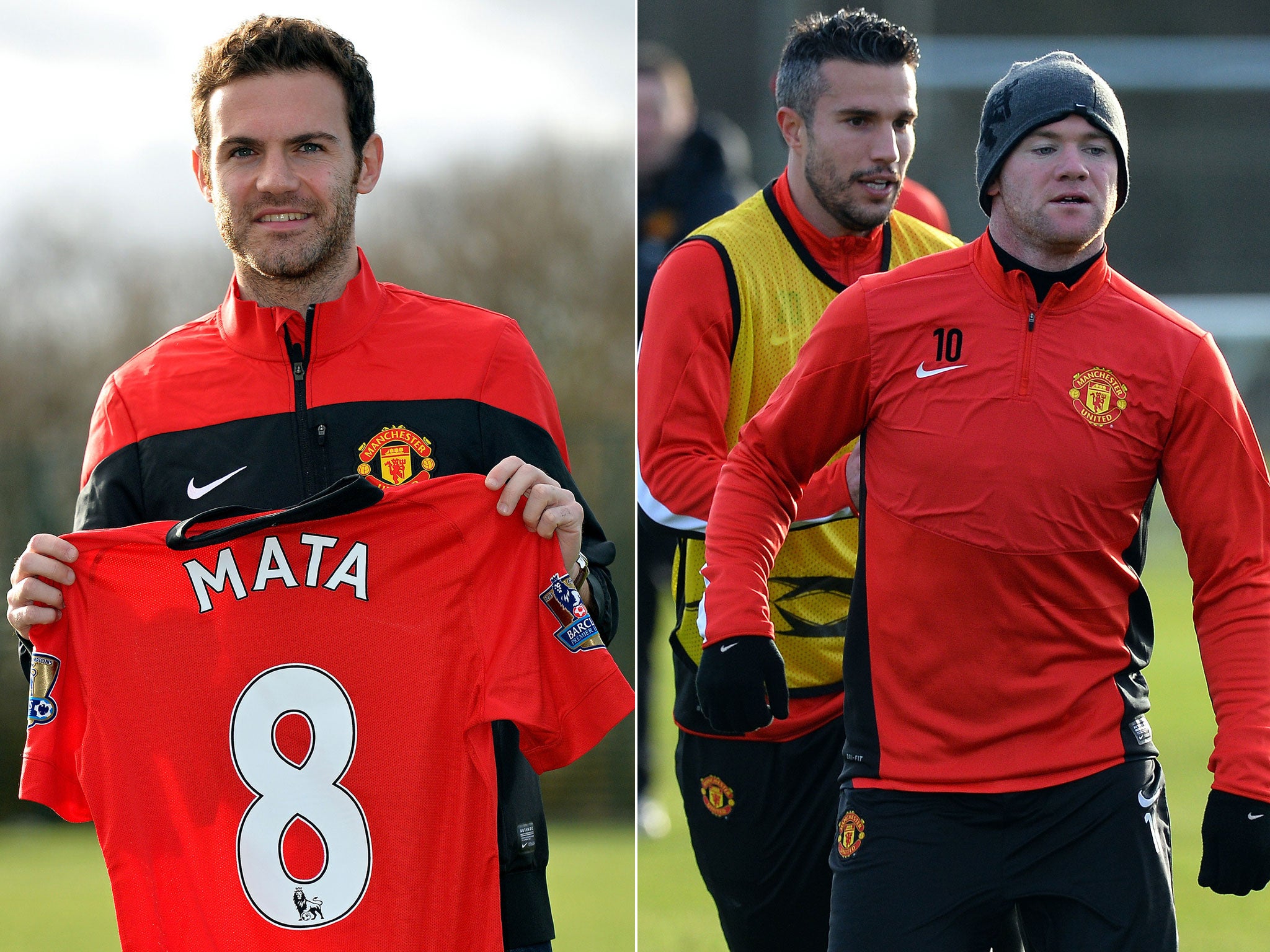 Juan Mata was presented as a Manchester United player on the same day as the return to training of Robin van Persie and Wayne Rooney