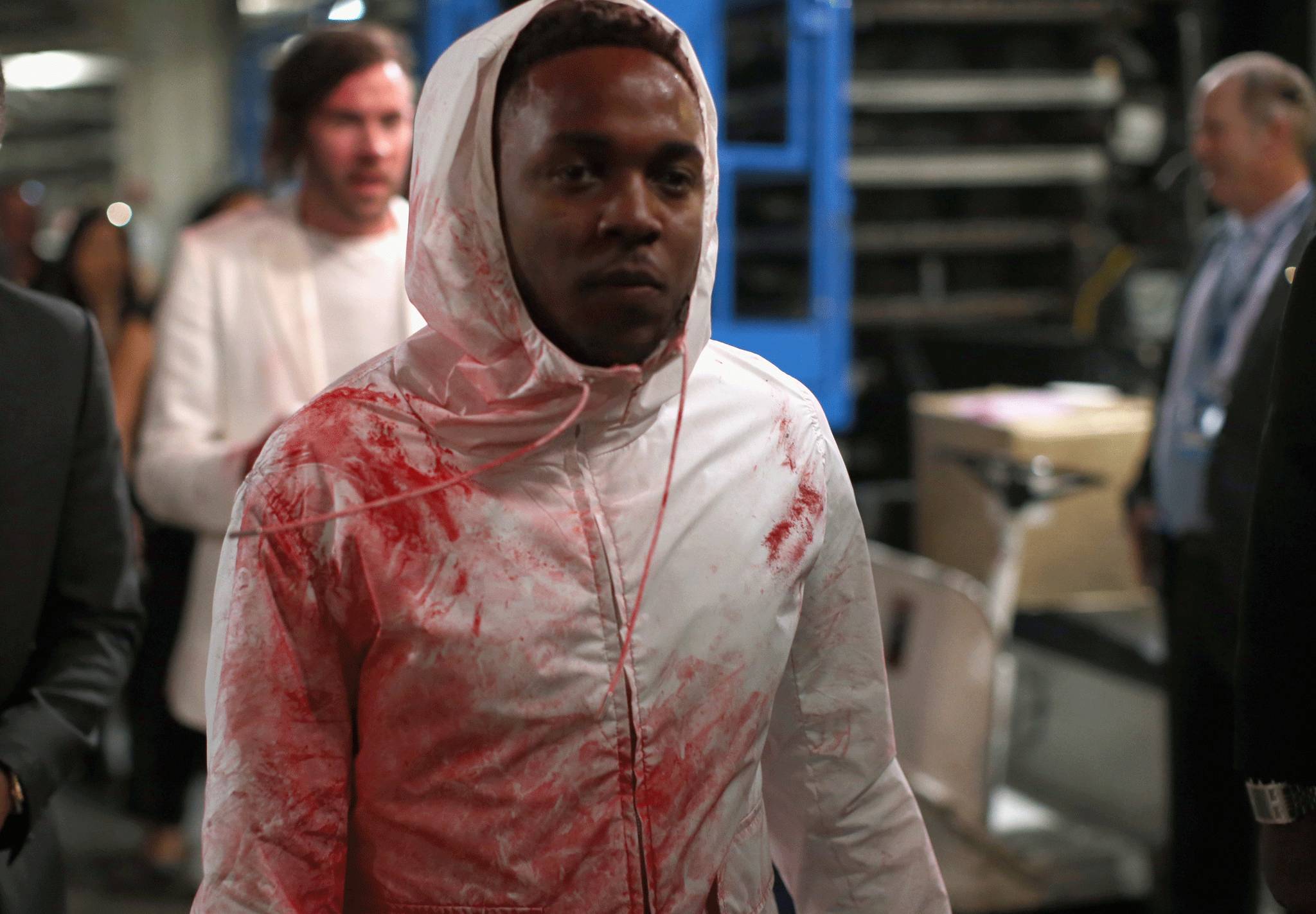 Kendrick Lamar backstage after his Grammys performance (Picture: Getty)