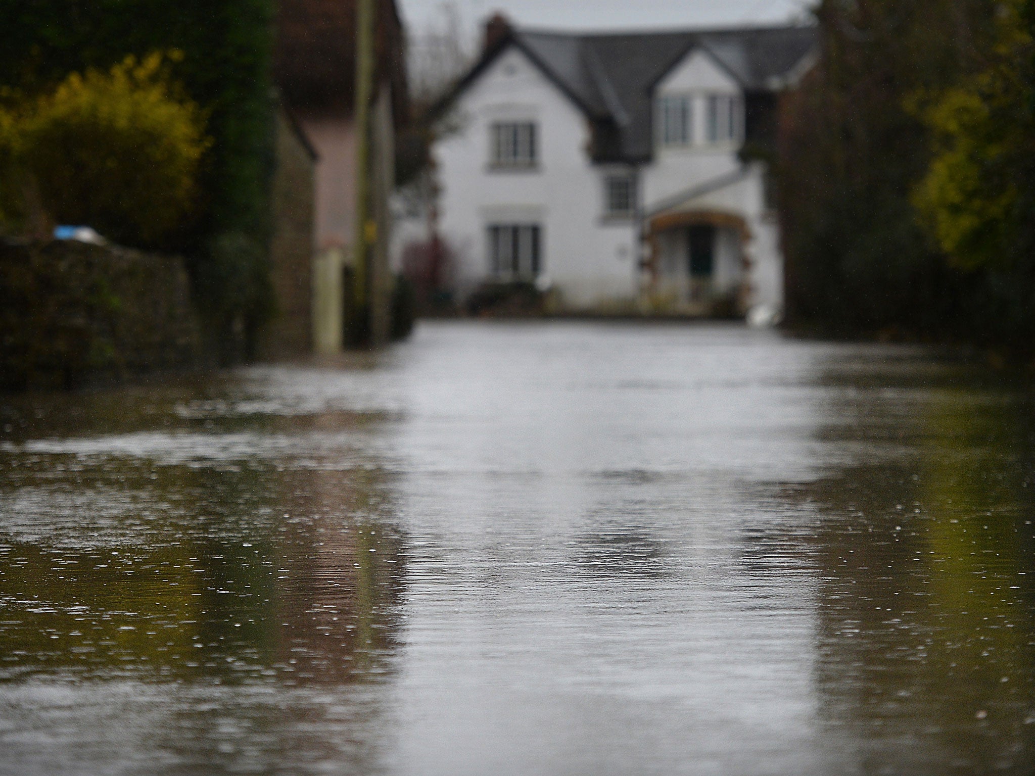 Flood water surrounds houses in the village of Thorney in Somerset, earlier this week