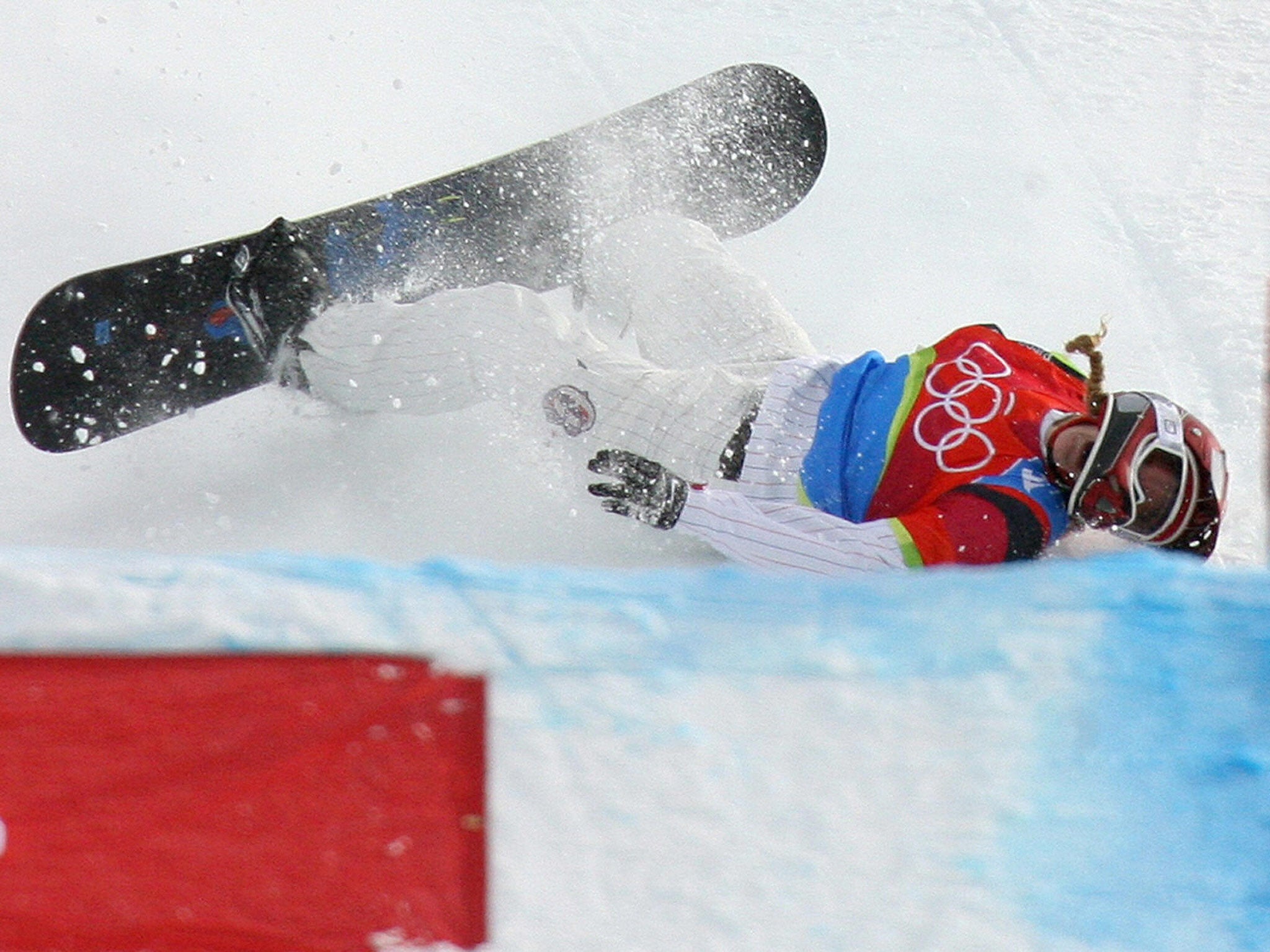 So there you are, moments from Olympic glory on your snowboard - time to show off with one more little trick... Lindsey Jacobellis fell over in Turin in 2006 to squander a three-second lead.