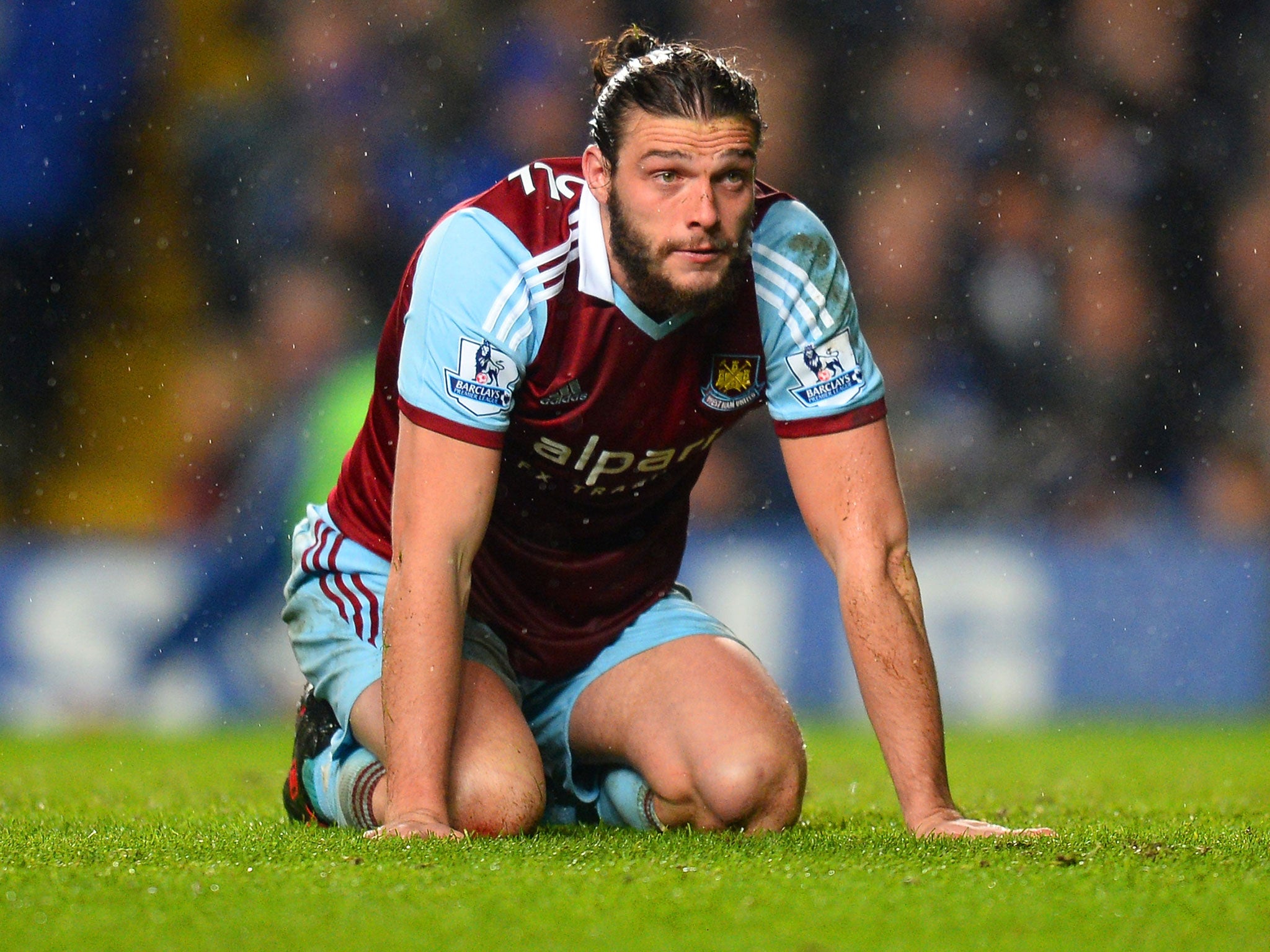 West Ham striker Andy Carroll looks on at Stamford Bridge