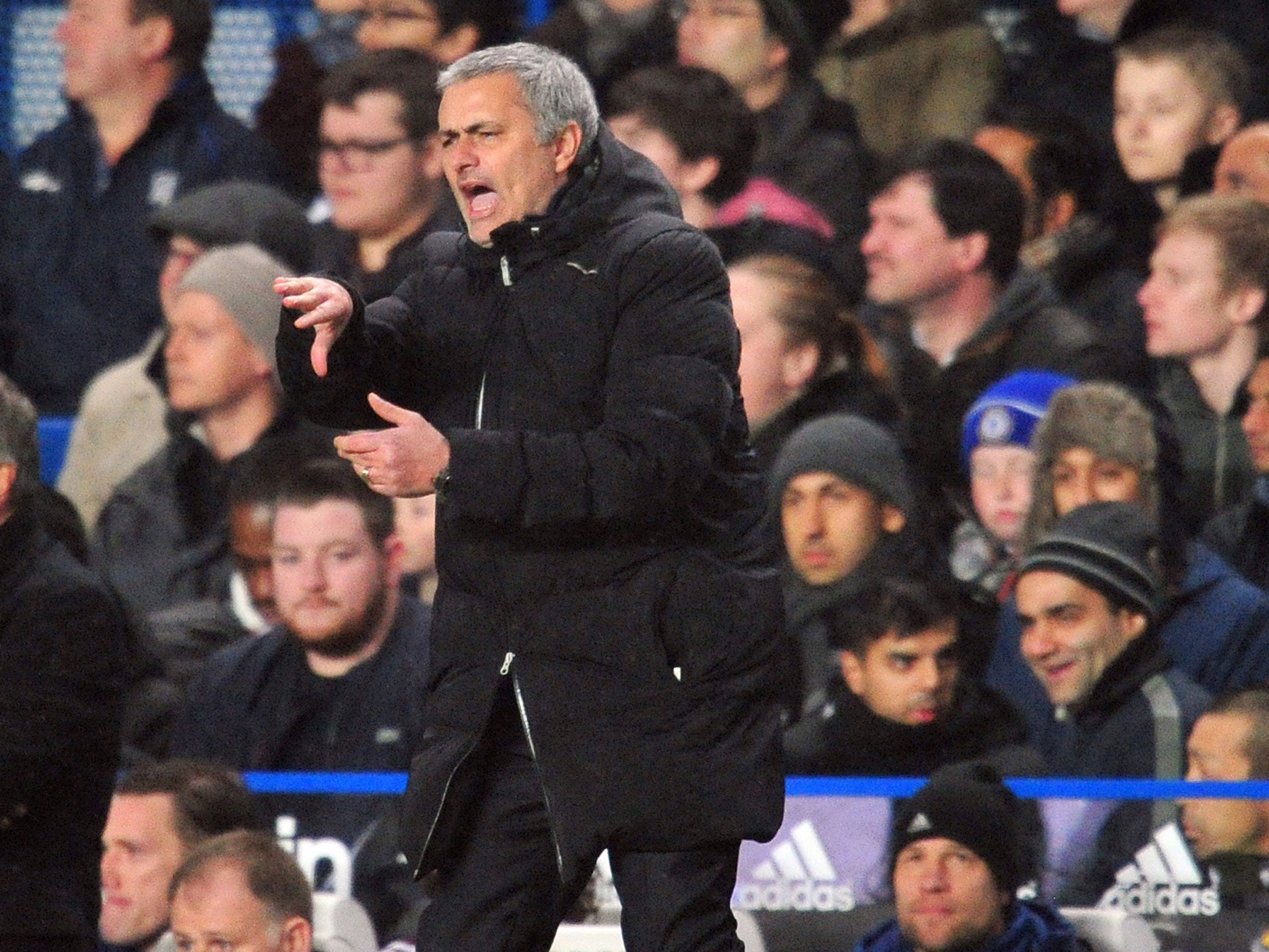 Jose Mourinho gestures from the touchline during Chelsea's draw with West Ham