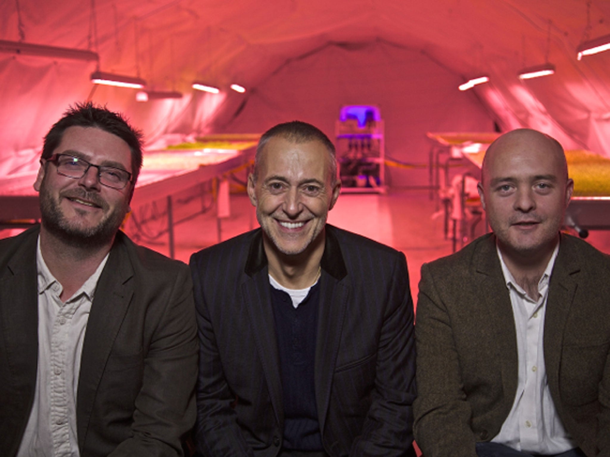 Michelin-starred chef Michel Roux Jr, centre, with entrepreneurs Richard Ballard, left, and Steven Dring has revealed plans for an underground farm