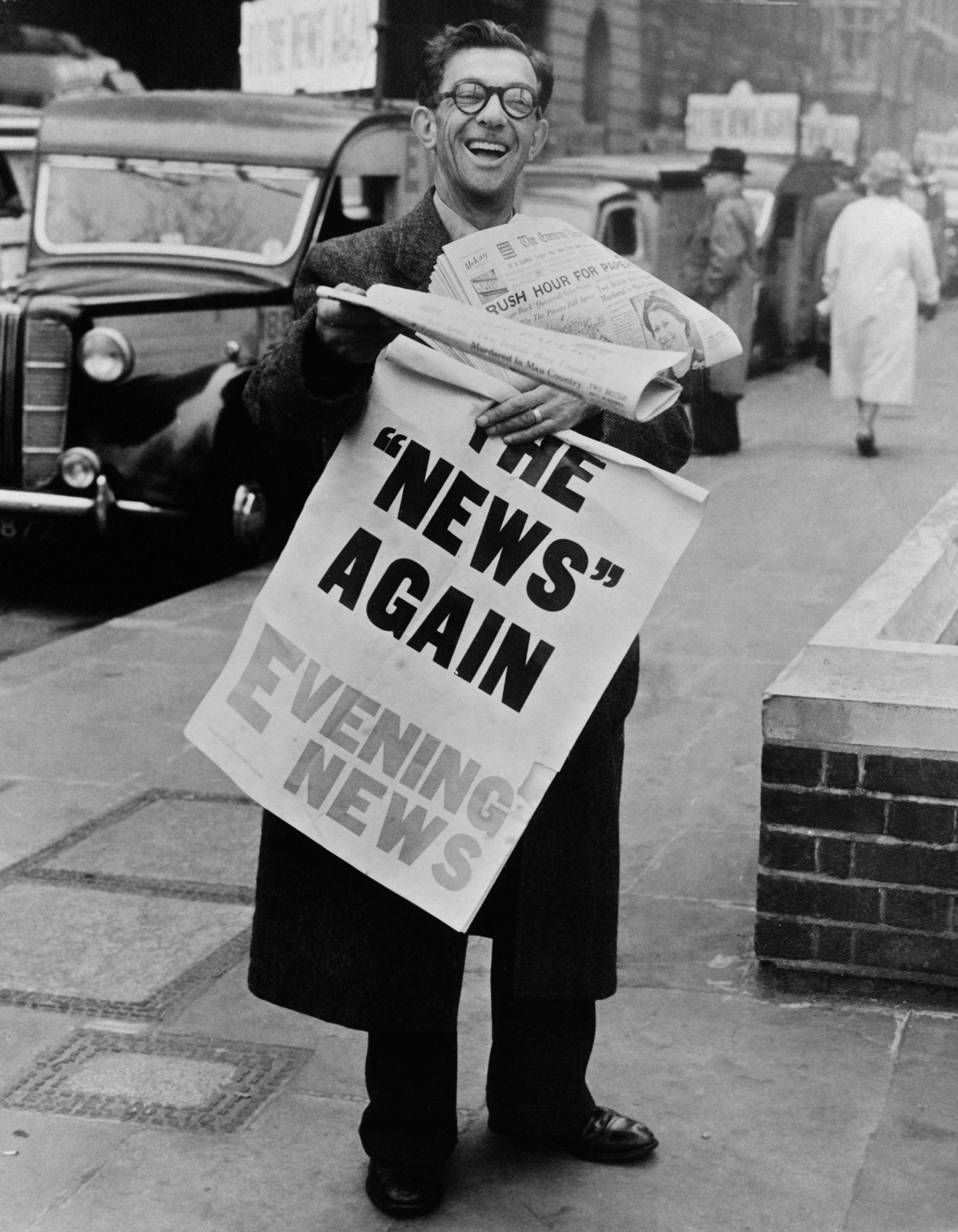 Hot off the press: A newspaper vendor in Fleet Street in 1955