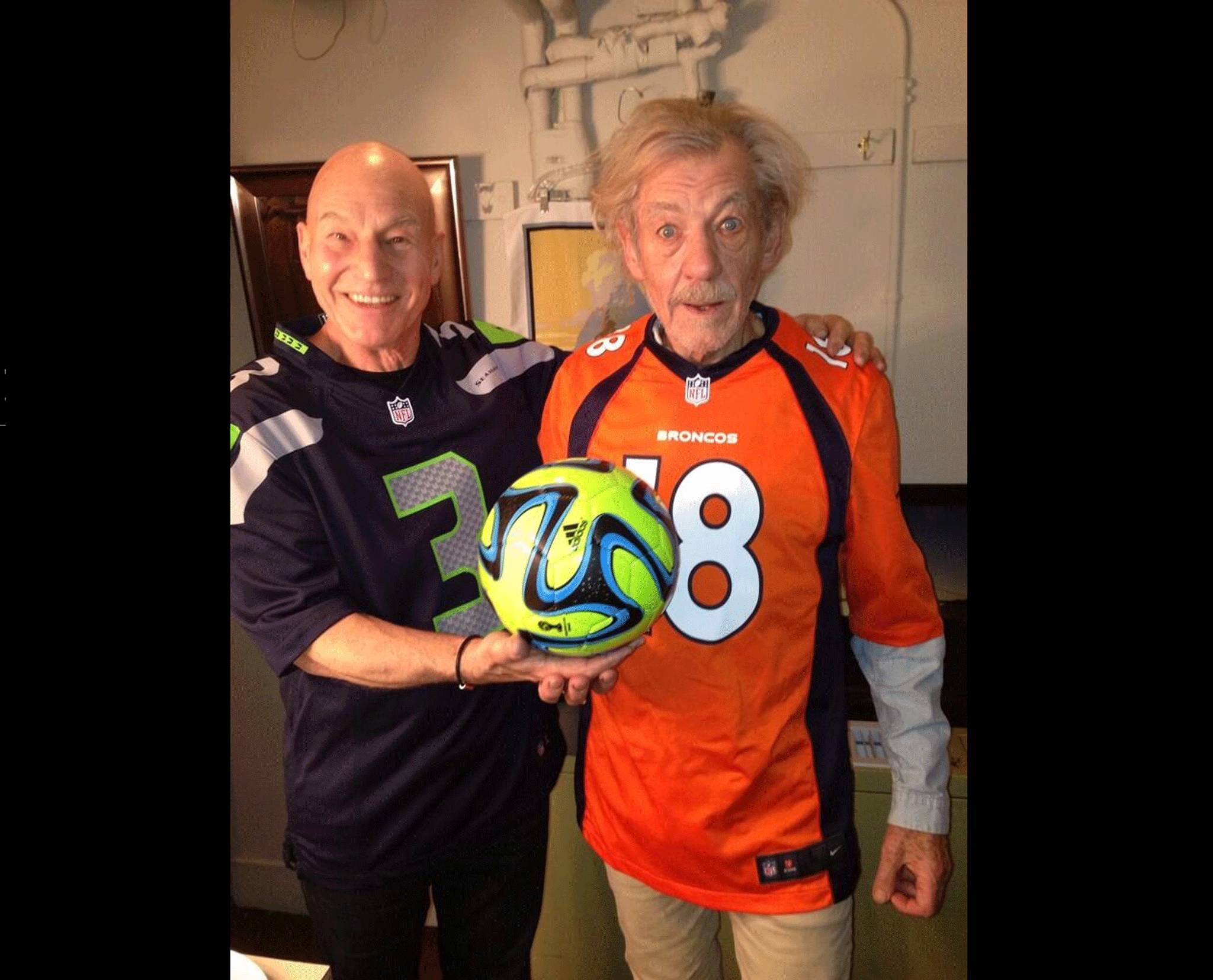 Patrick Stewart and a wild-eyed Ian McKellen pose for their Twitter followers