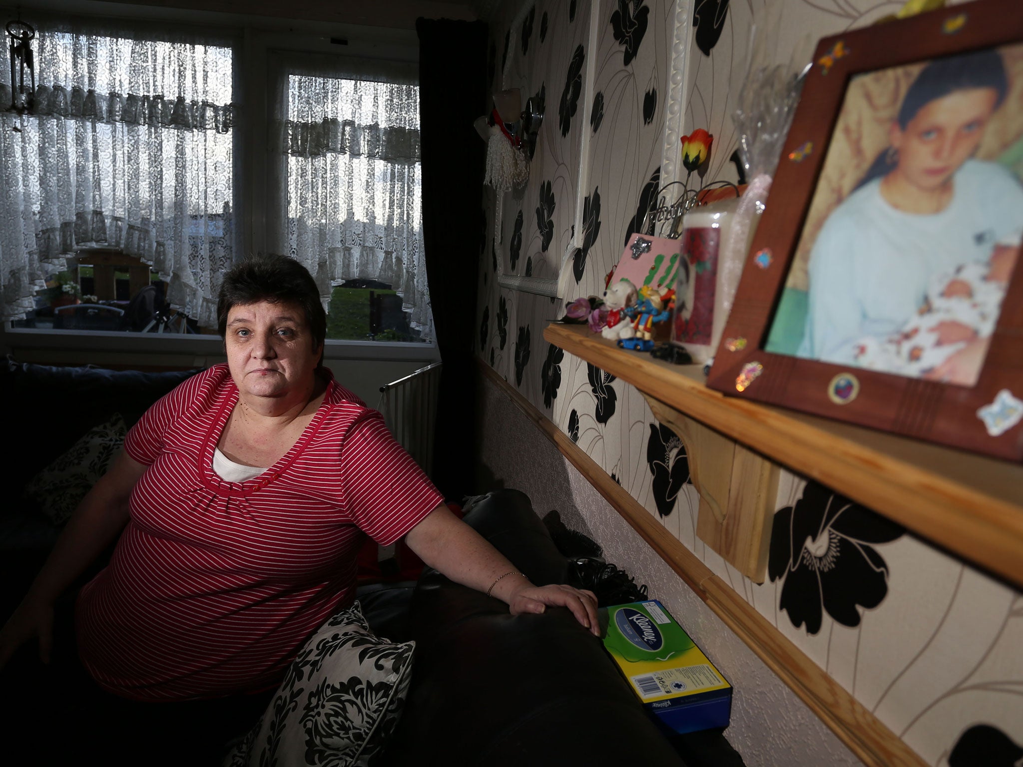 Jackie Summerford, mother of murdered sex worker Bonnie Barrett, pictured at her home in London