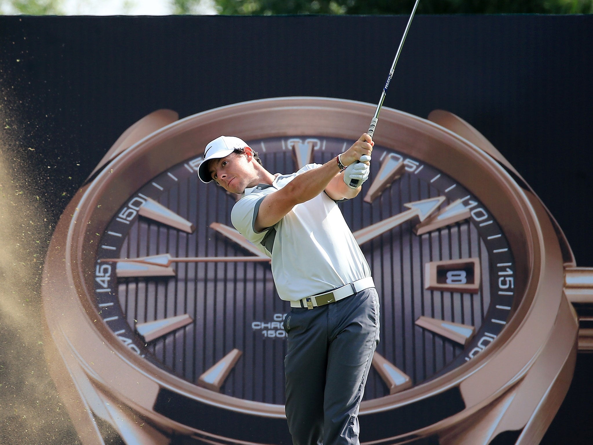 Rory McIlroy plays his tee shot at the seventh on Friday on his way to a one-shot lead