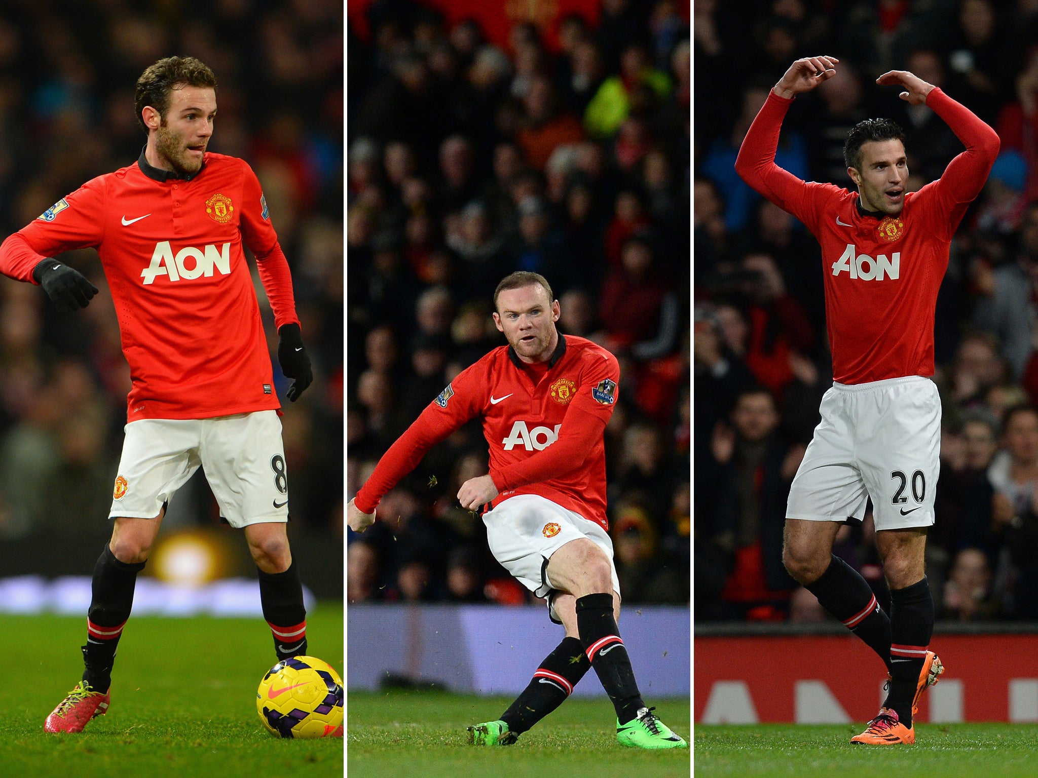 Juan Mata, Wayne Rooney and Robin van Persie