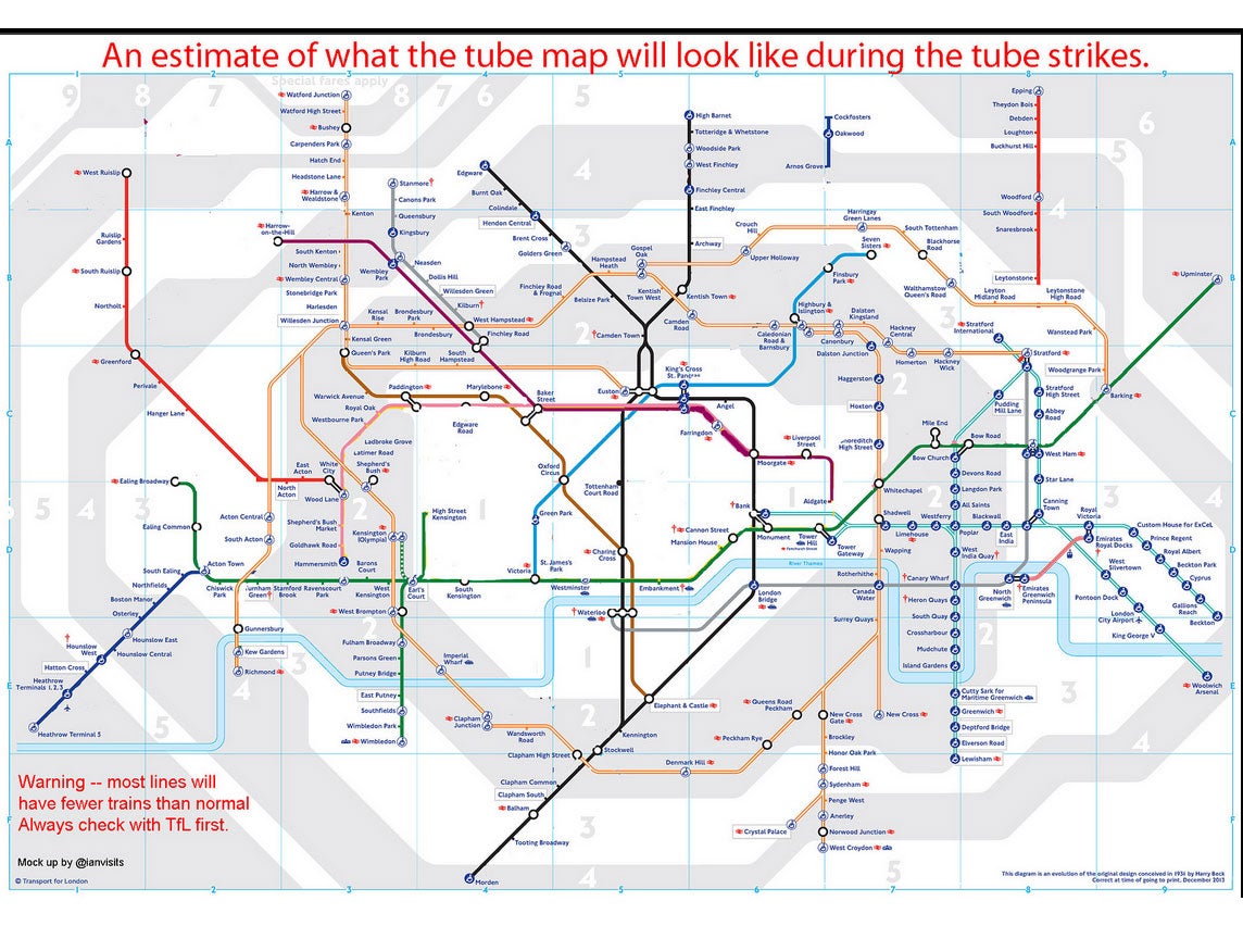 Mind the gaps: What the London Underground is predicted to look like during the strikes (Click to enlarge)