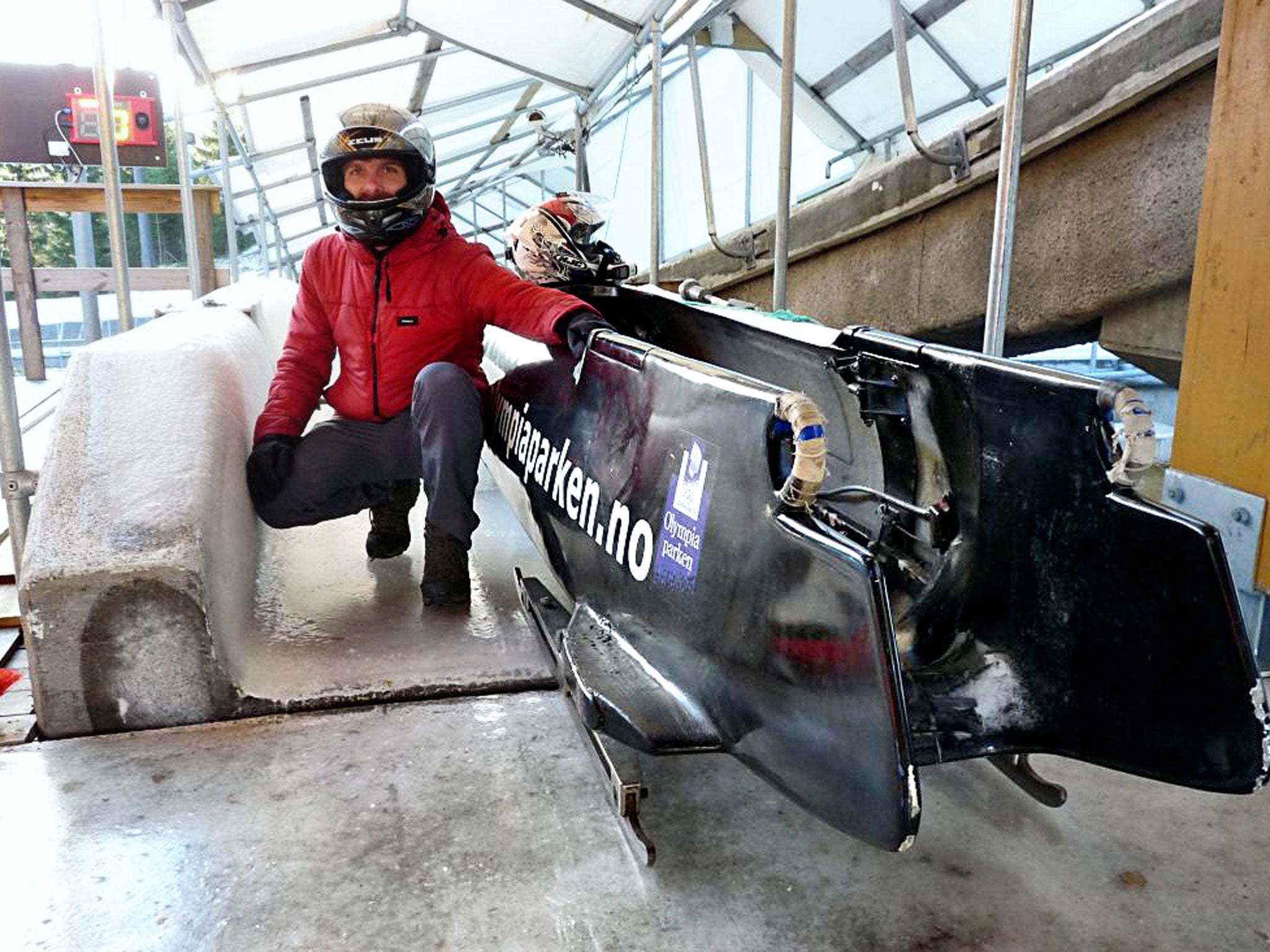 Slip sliding away: James Stewart with a bobsleigh