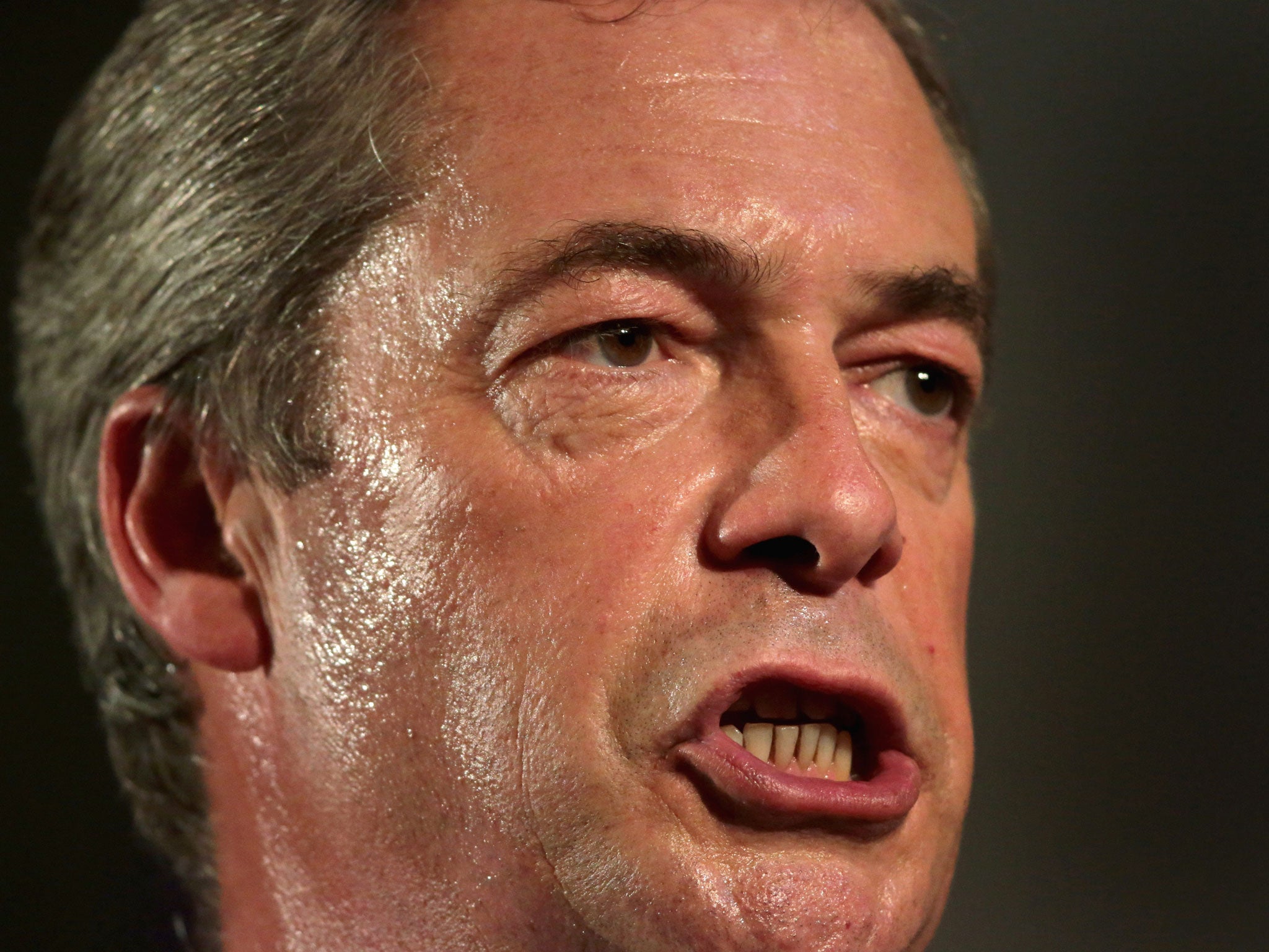 Leader of UKIP Nigel Farage addresses delegates during his keynote speech on September 20, 2013 in London, England. On Wednesday he rejected a proposal for Muslims to sign a charters rejecting violence.