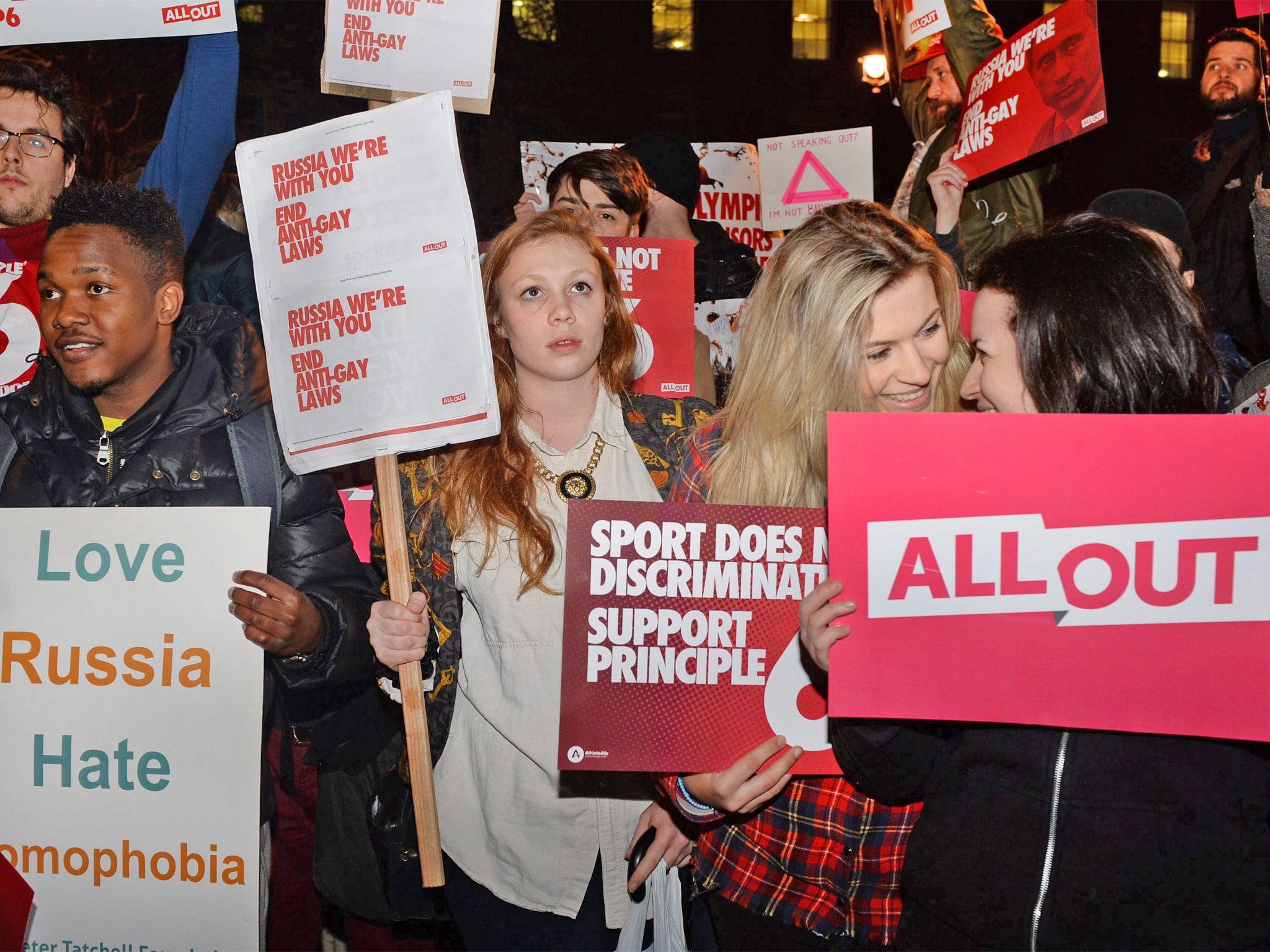 Protesters in London joined 19 cities around the world yesterday in speaking out against Russia’s anti-gay laws