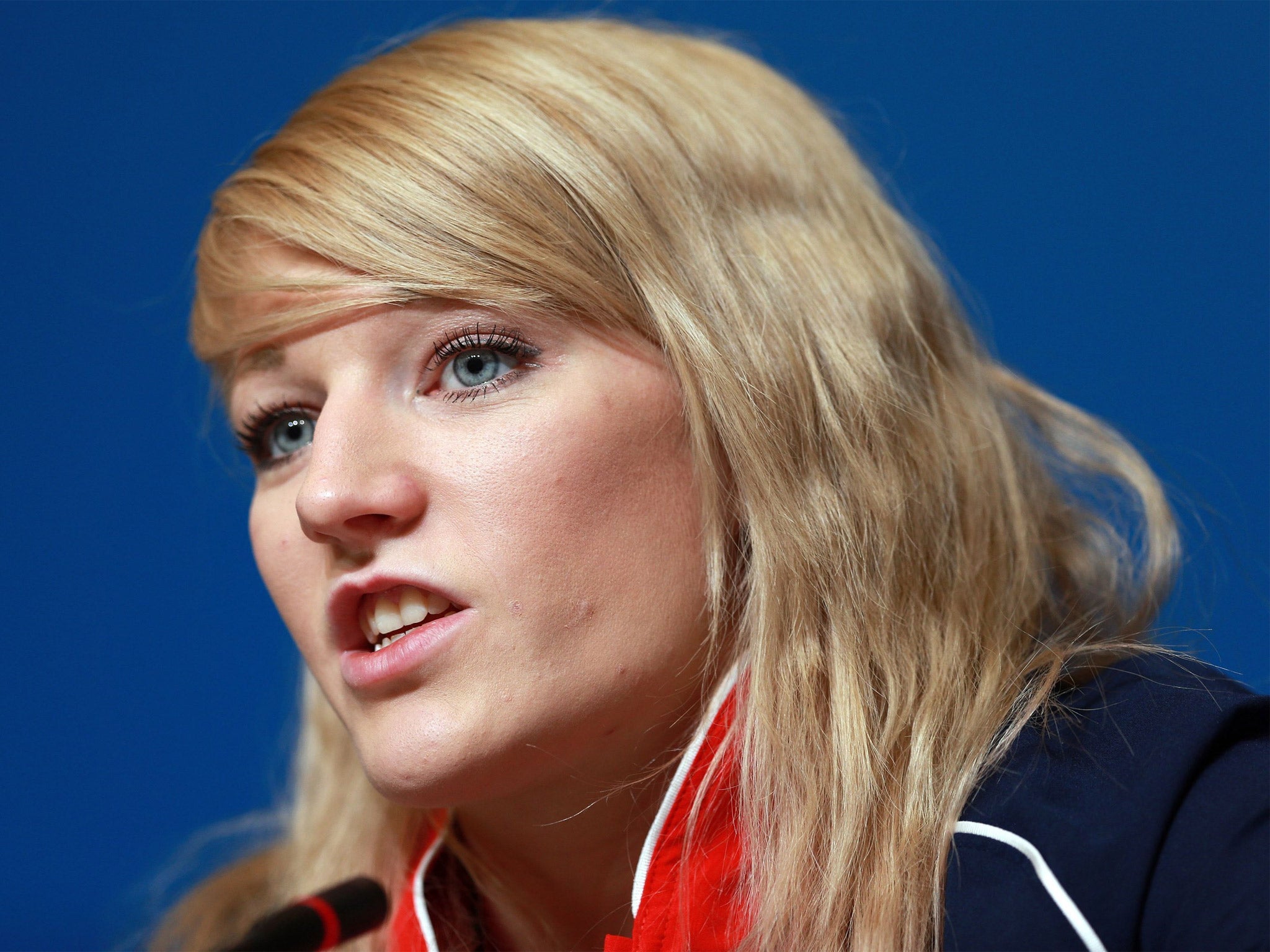 Speed skater Elise Christie talks to the media