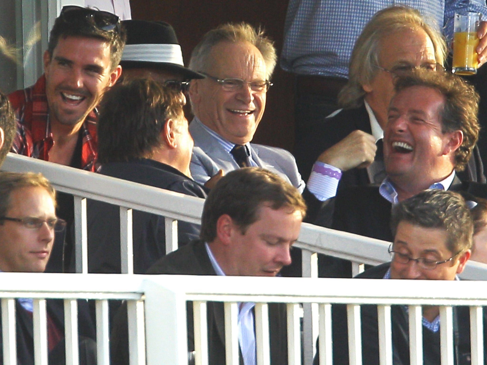 Kevin Pietersen (left) with the novelist Jeffrey Archer (centre) and broadcaster Piers Morgan (right) at Lord’s in 2010 (Getty)