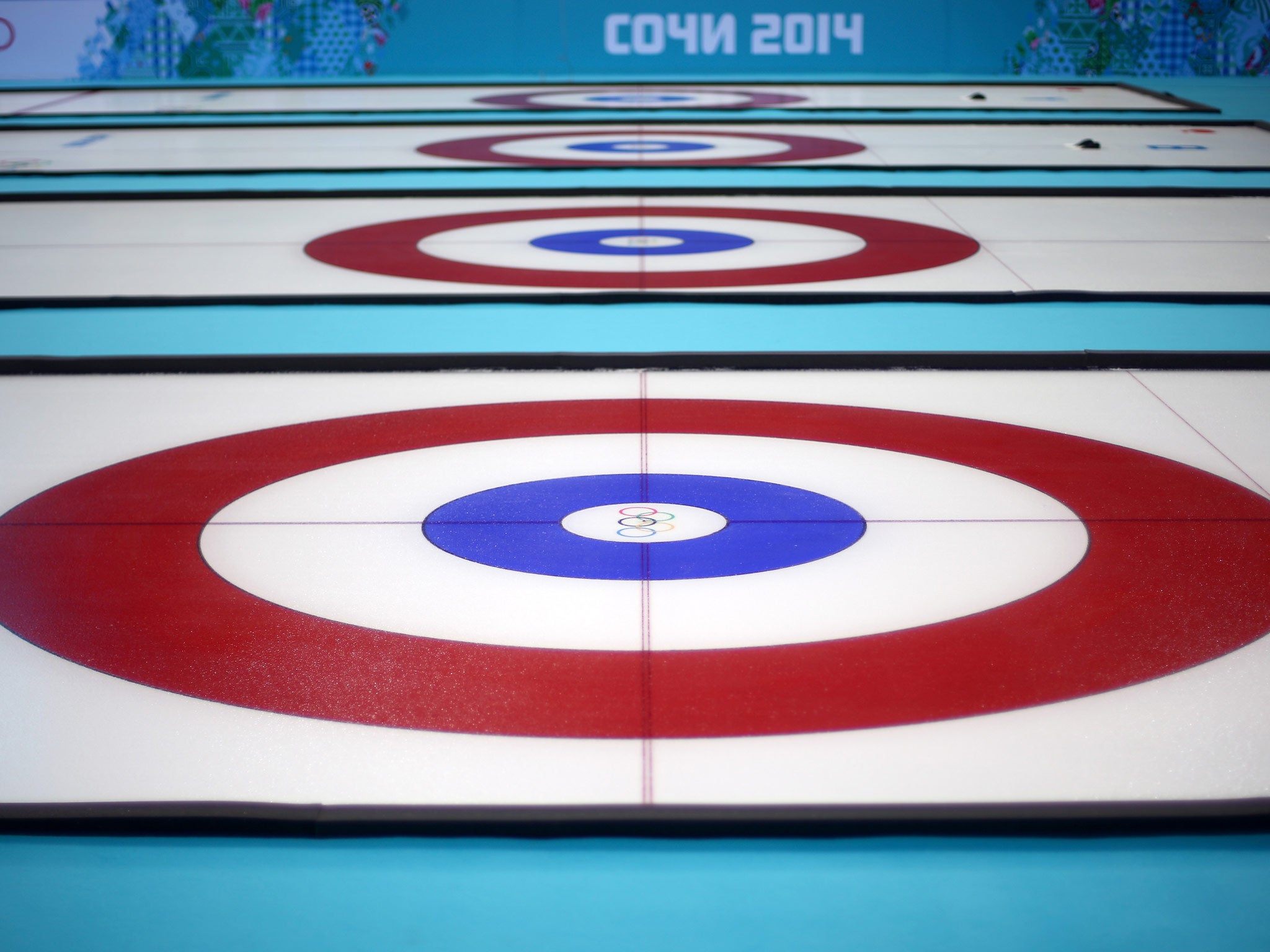 A general view of the ice in the Ice Cube Curling Center