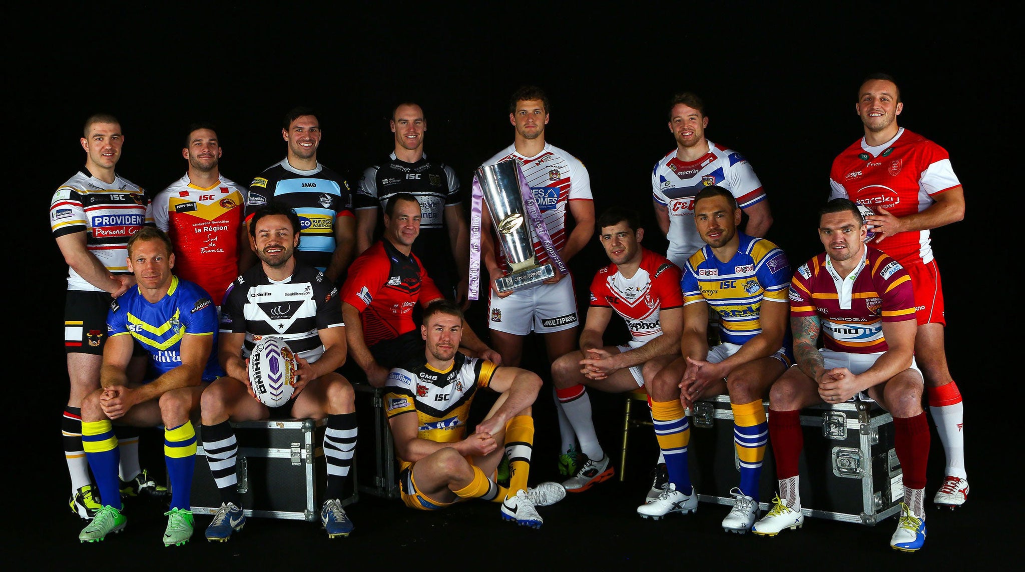 The captains line up during the Super League launch