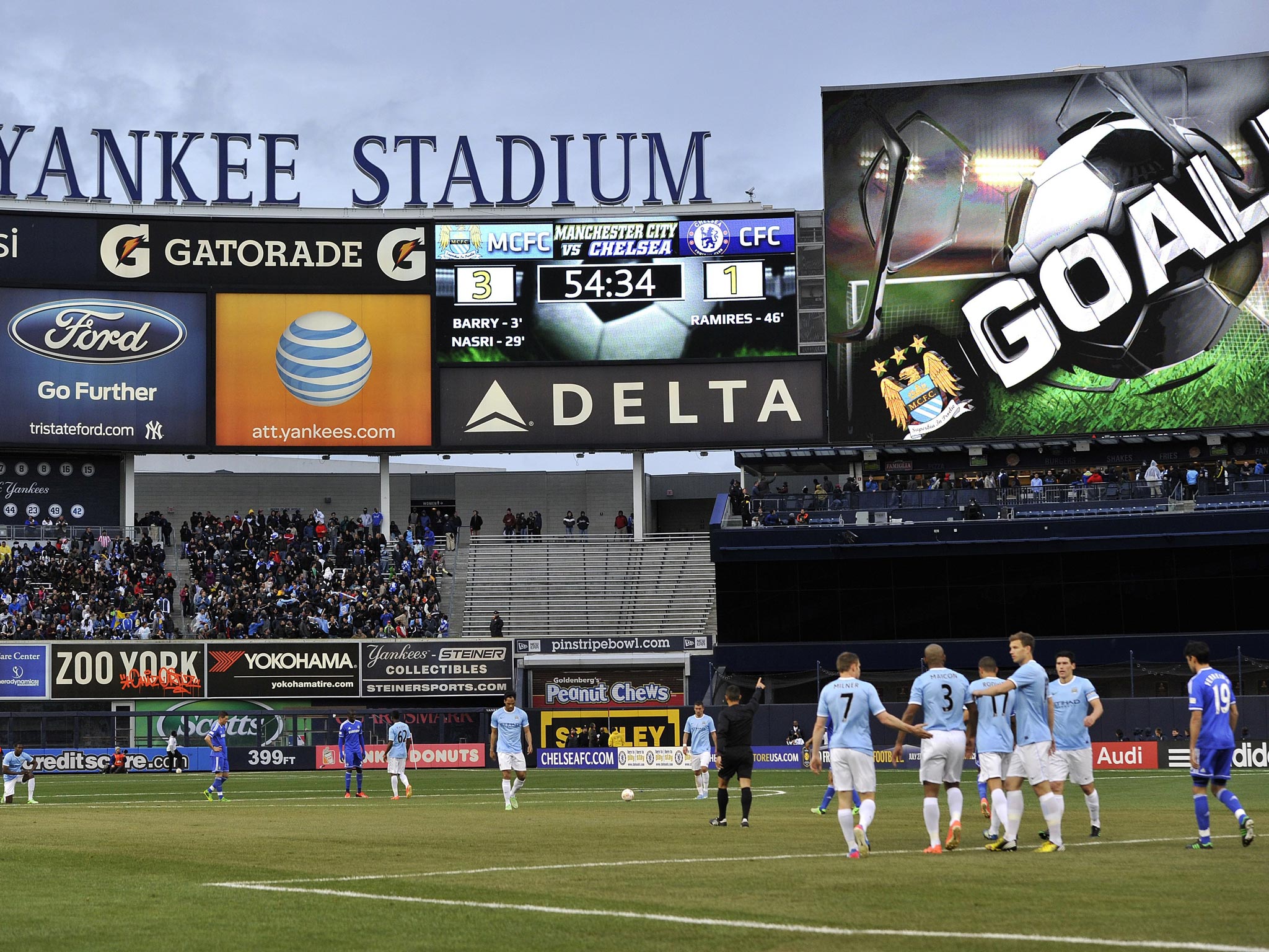 Manchester City play in New York’s Yankee Stadium last year – the club’s Abu Dhabi owners have started New York City FC