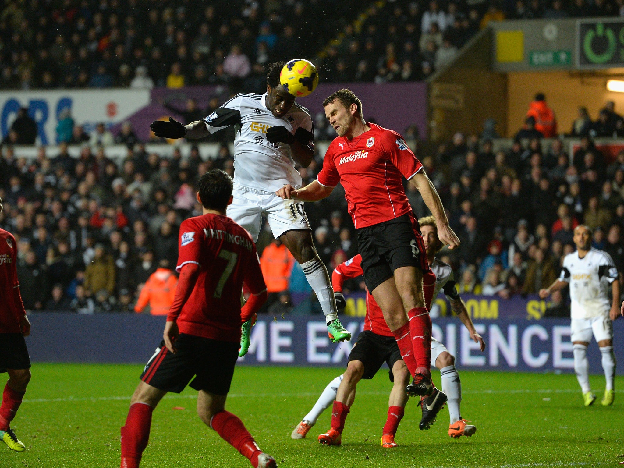 Wilfried Bony scores for Swansea in the 3-0 win over Cardiff