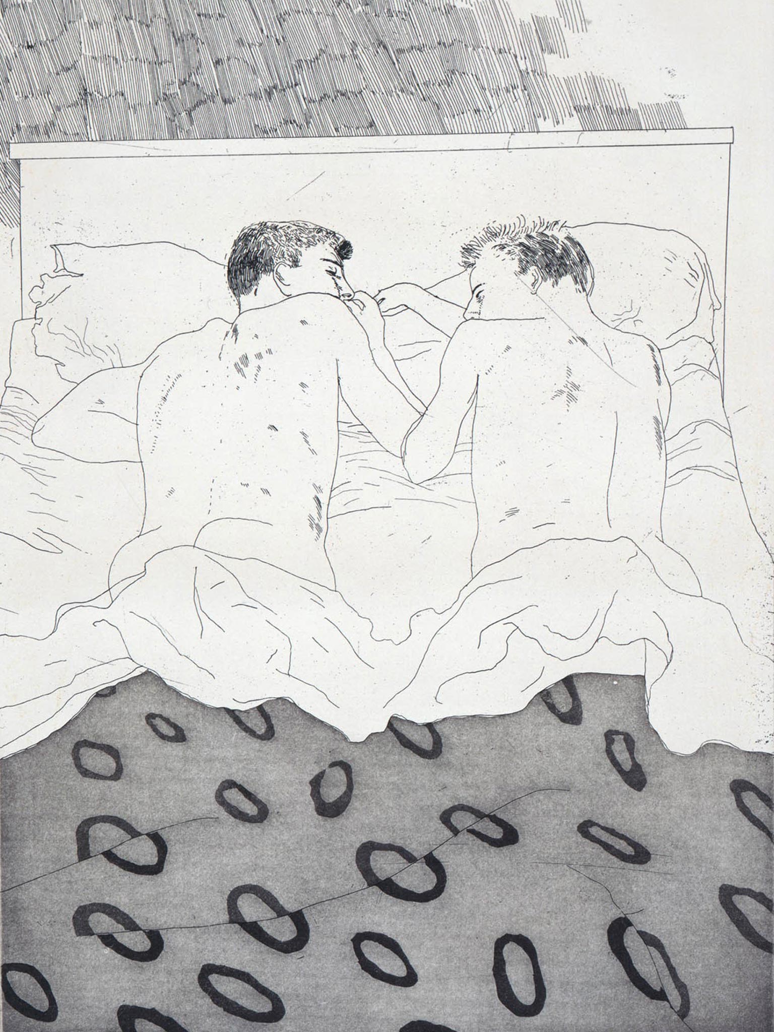 ‘Two Boys Aged 23 Or 24’ (1966-67) from illustrations for Fourteen Poems from C.P. Cavafy, etching