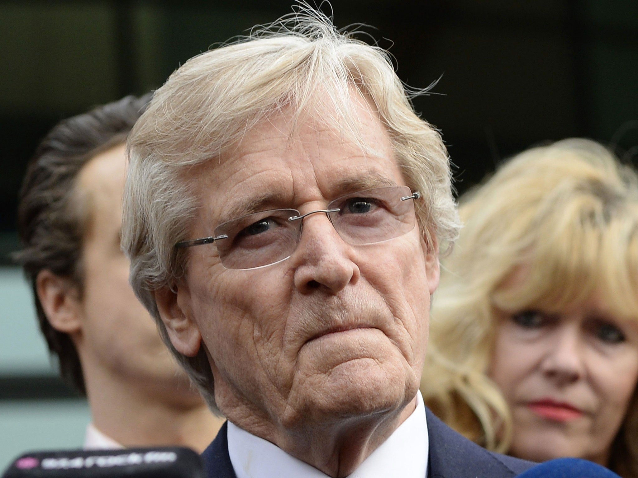 British actor William Roache, who plays the character of Ken Barlow in the soap opera Coronation Street, speaks to media after being cleared of all charges at Preston Crown Court in Preston