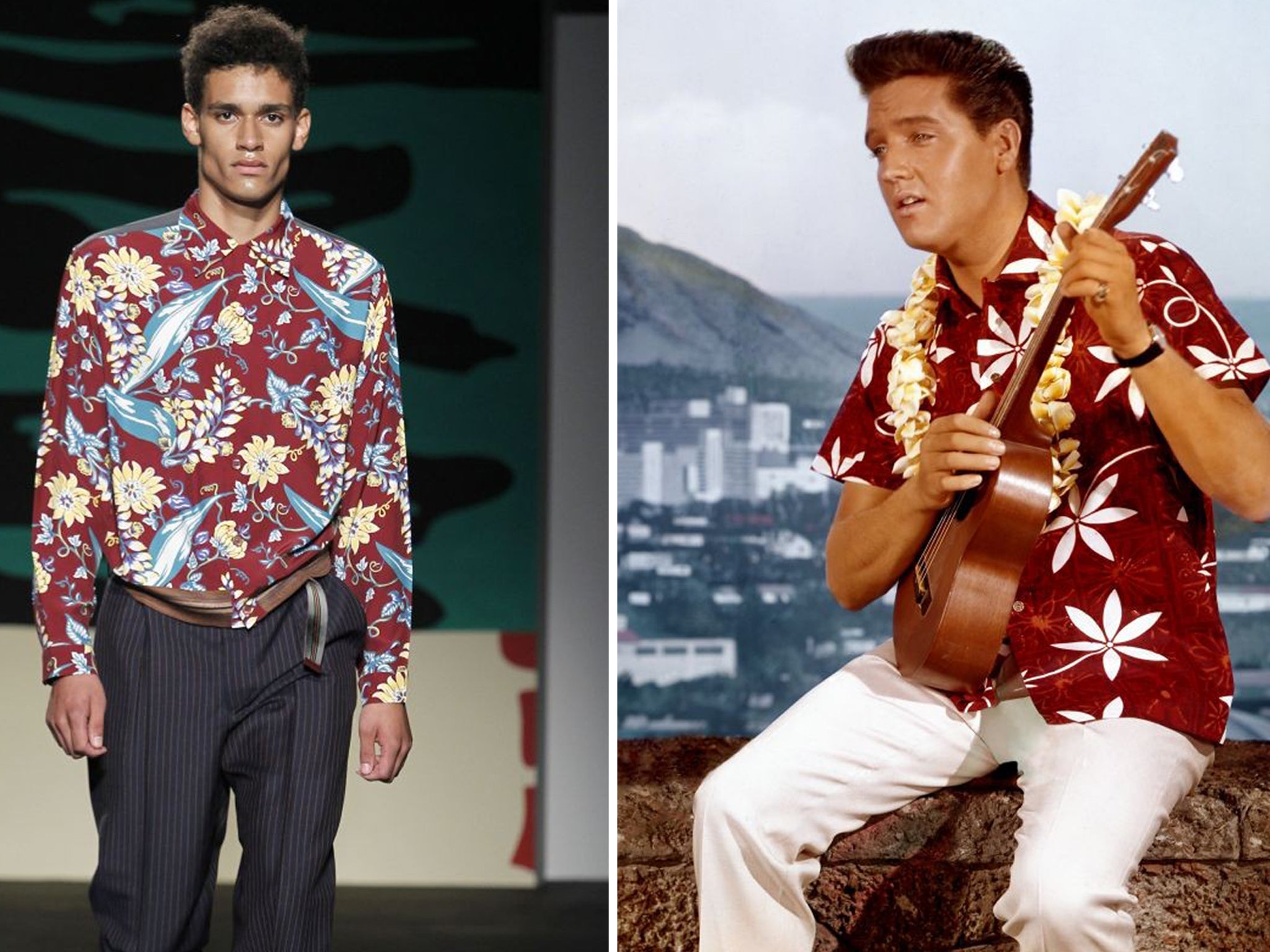 The look of Elvis' 1961 Blue Hawaii incarnation compares to Miuccia Prada’s spring collection