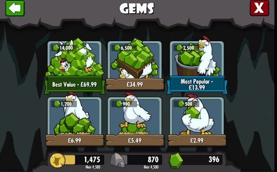 A screen gives gamers the options of purchasing gems with real money. Credit: EA