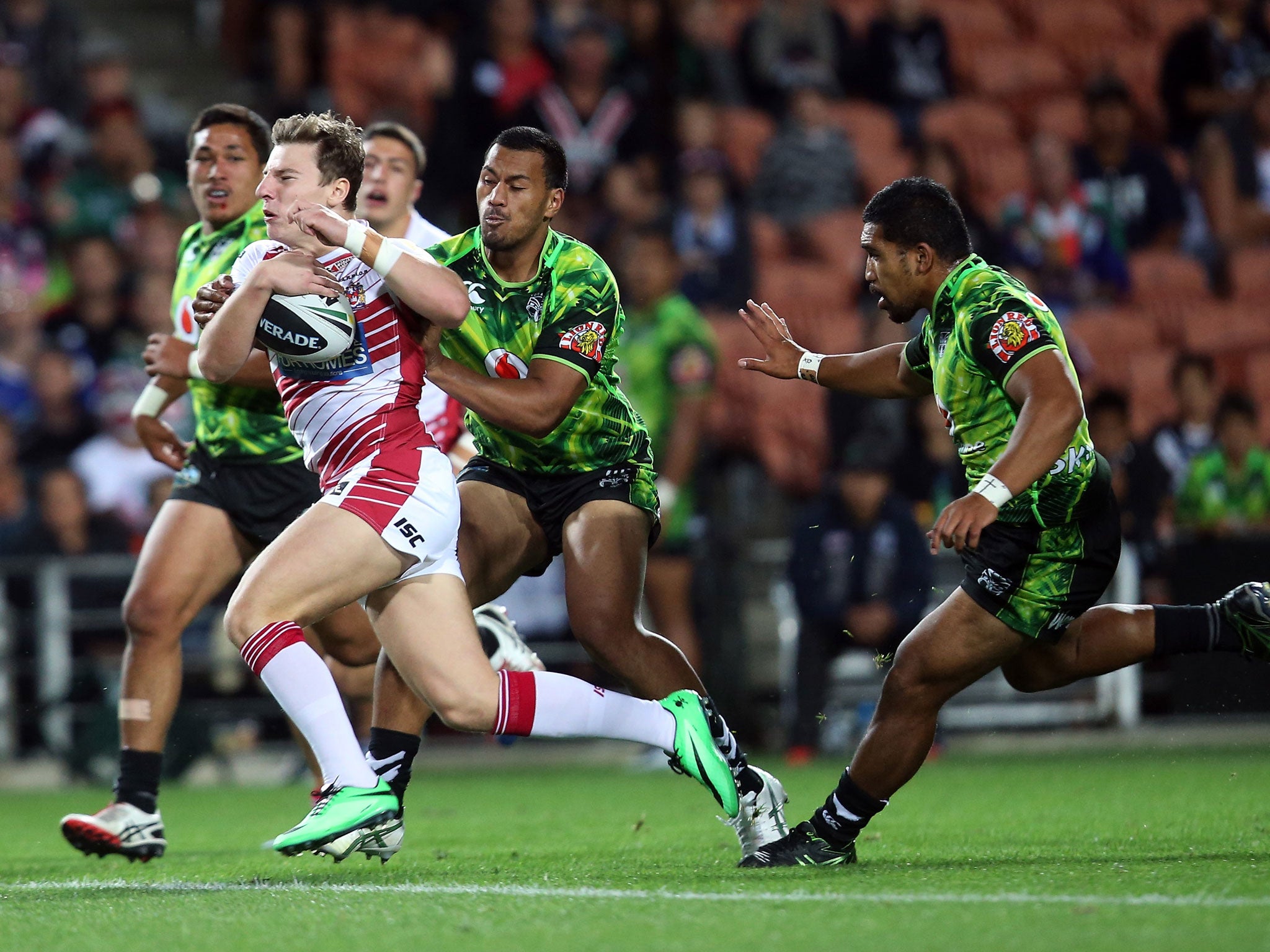 Wigan Warriors beat the New Zealand Warriors 46-22 in their warm-up match for the World Club Challenge against Sydney Roosters