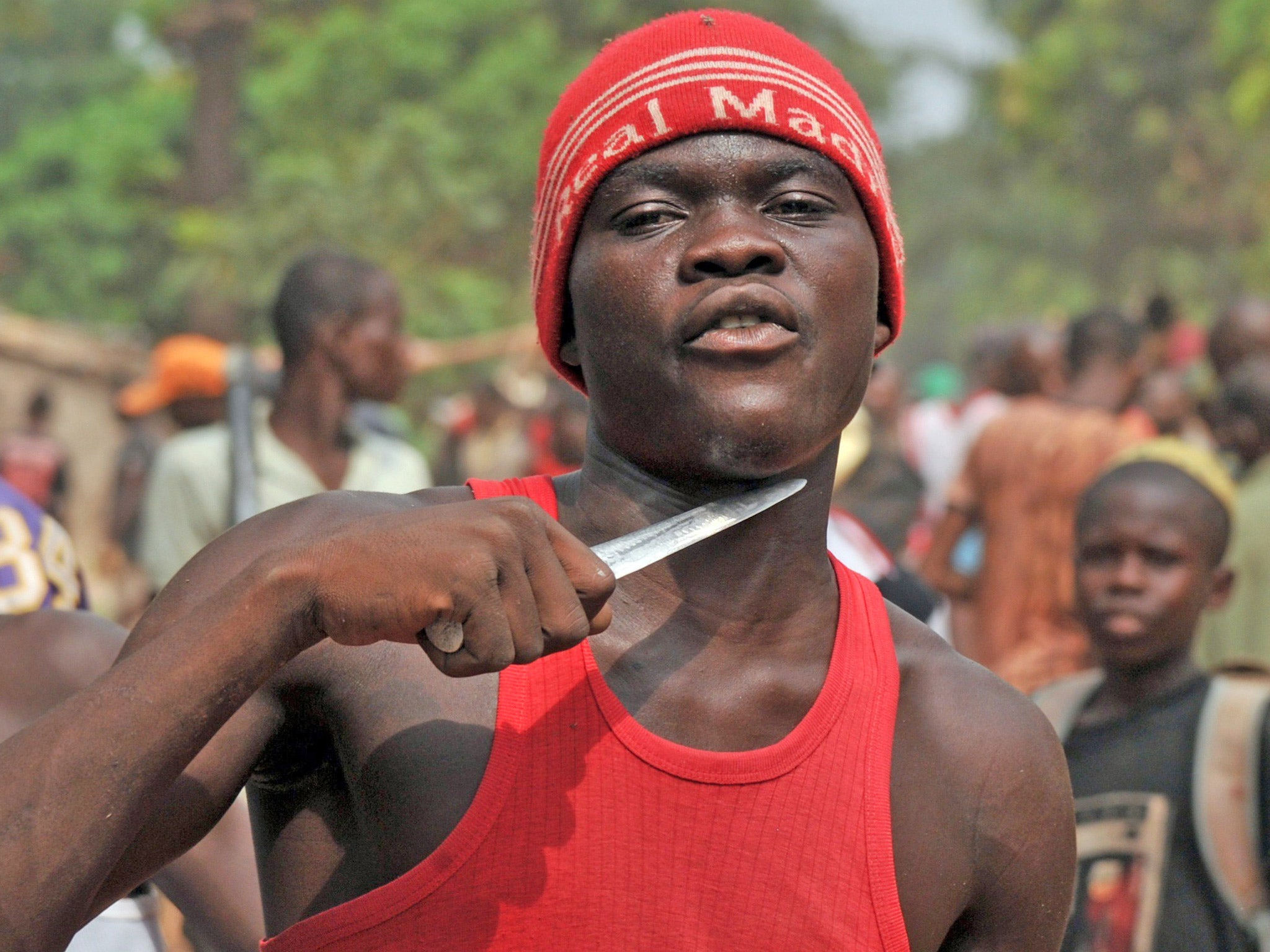 A Christian militiaman in Bangui claiming to be looking for Muslims