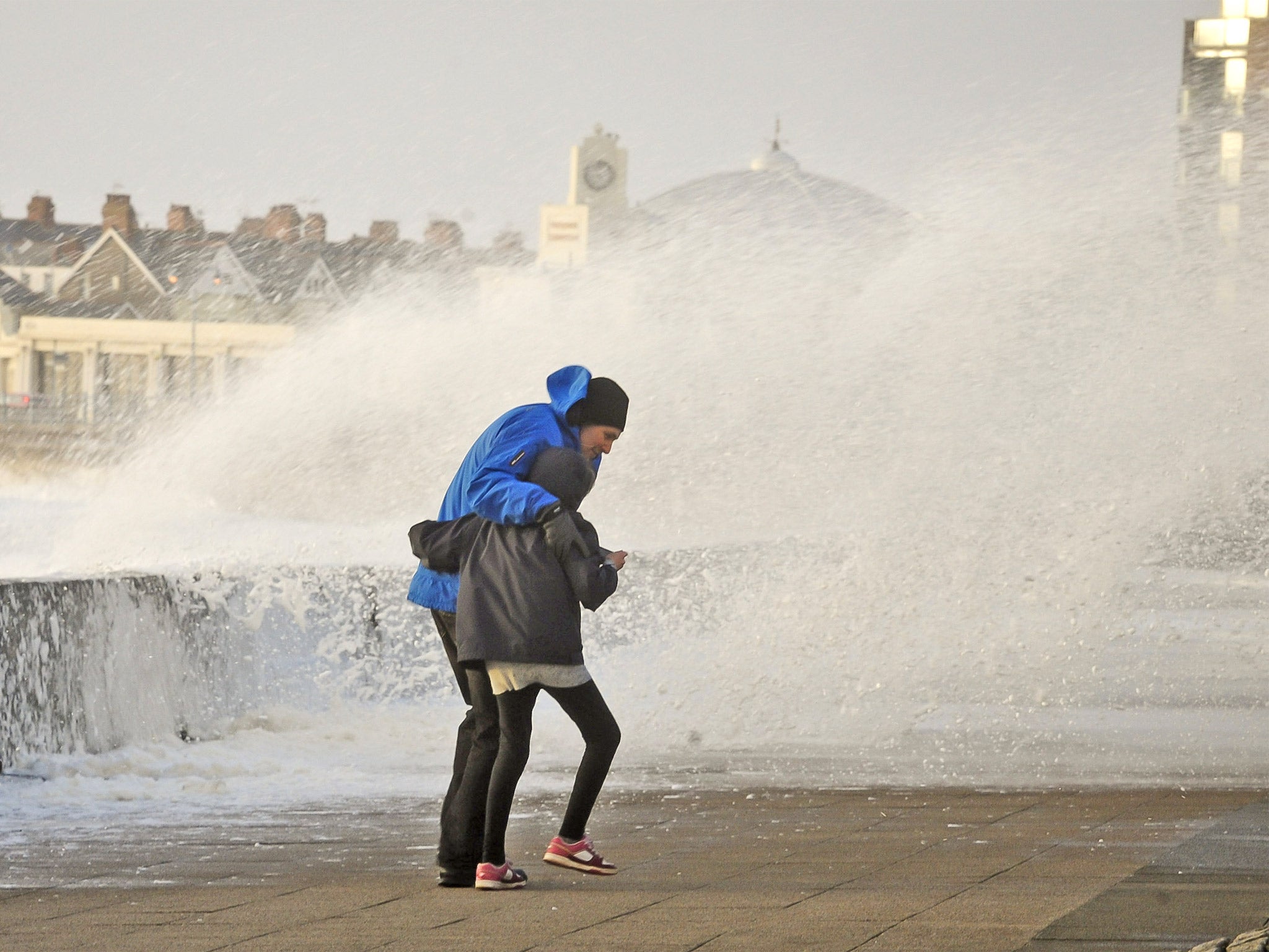 High winds and heavy rain made for difficult conditions in Porthcawl, south Wales