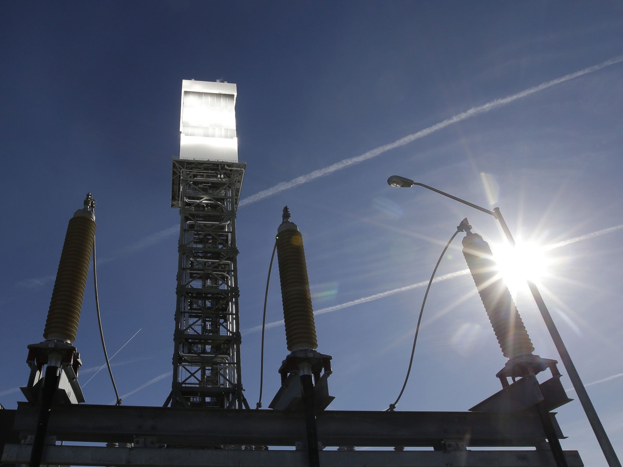 Around 300,000 mirrors at the plant are used to direct sunlight onto three boiler towers