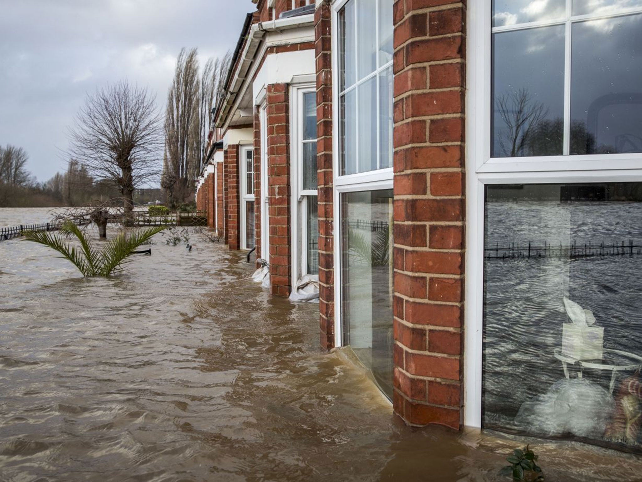 Homes underwater along the banks of the River Severn in Worcester