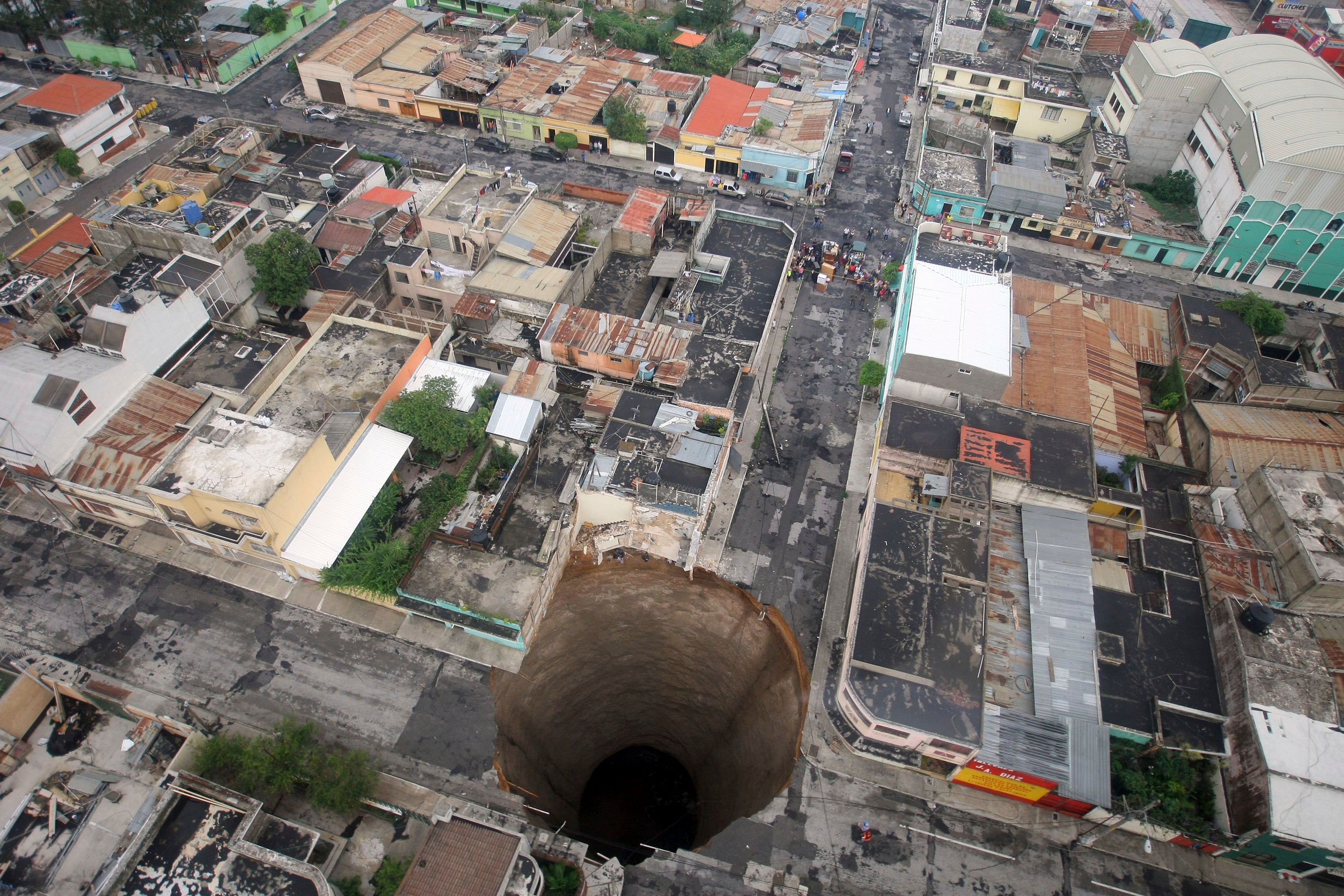 Sinkholes at their worst can be terrifying. This particular example opened up in Guatemala City in May 2010