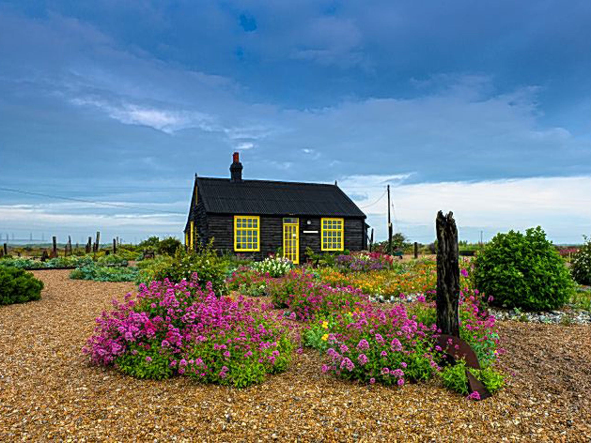 Jarman's cottage and garden on Dungeness beach in Kent