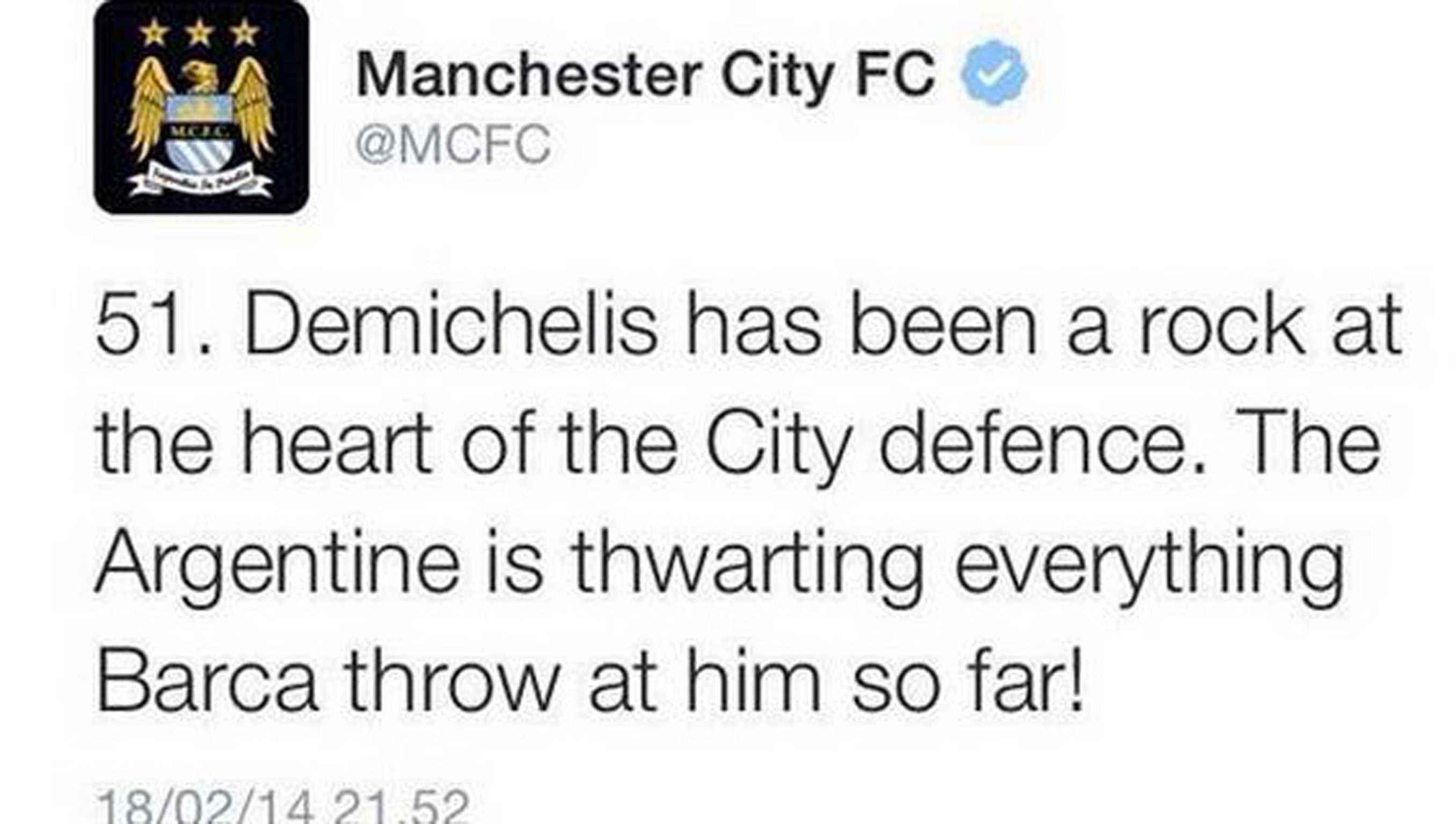 What City wrote one minute before that foul on Messi