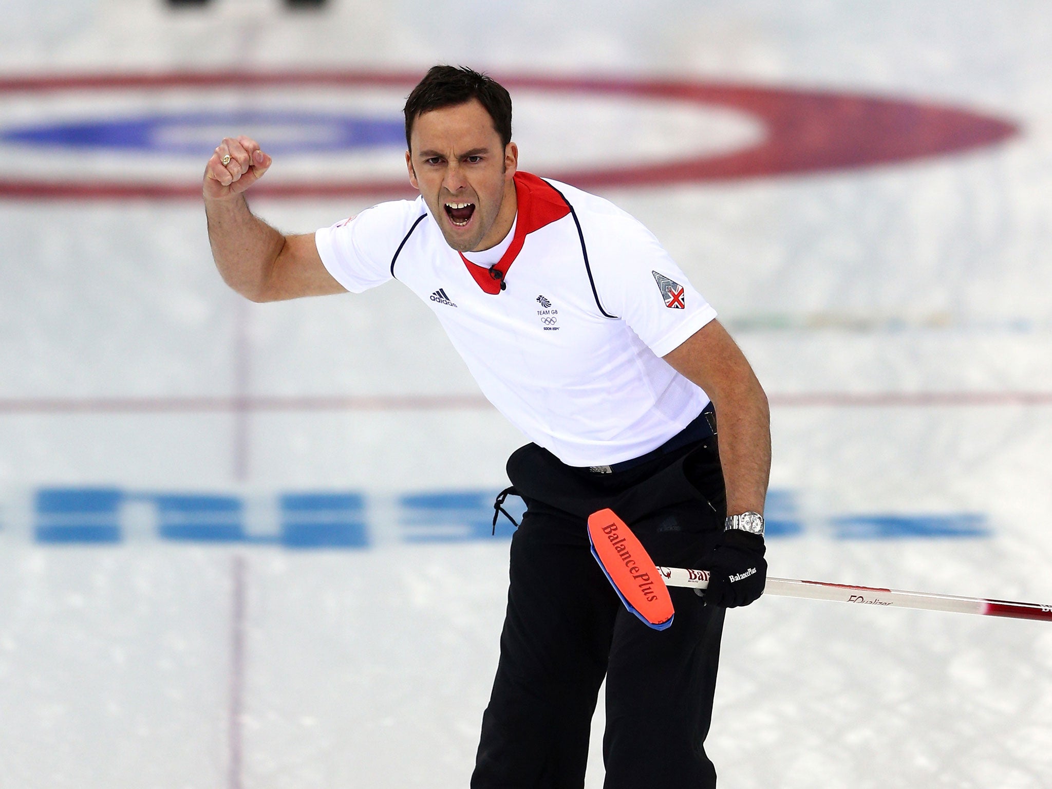 David Murdoch celebrates Great Britain's victory in the semi-final's over Sweden