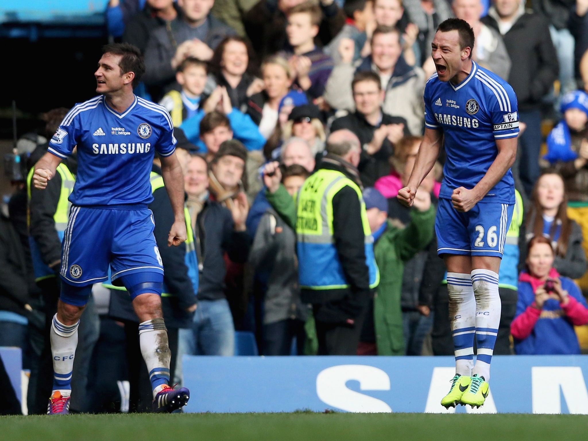 Terry looked to get a touch on Lampard's corner though the ball did come off the Everton goalkeeper