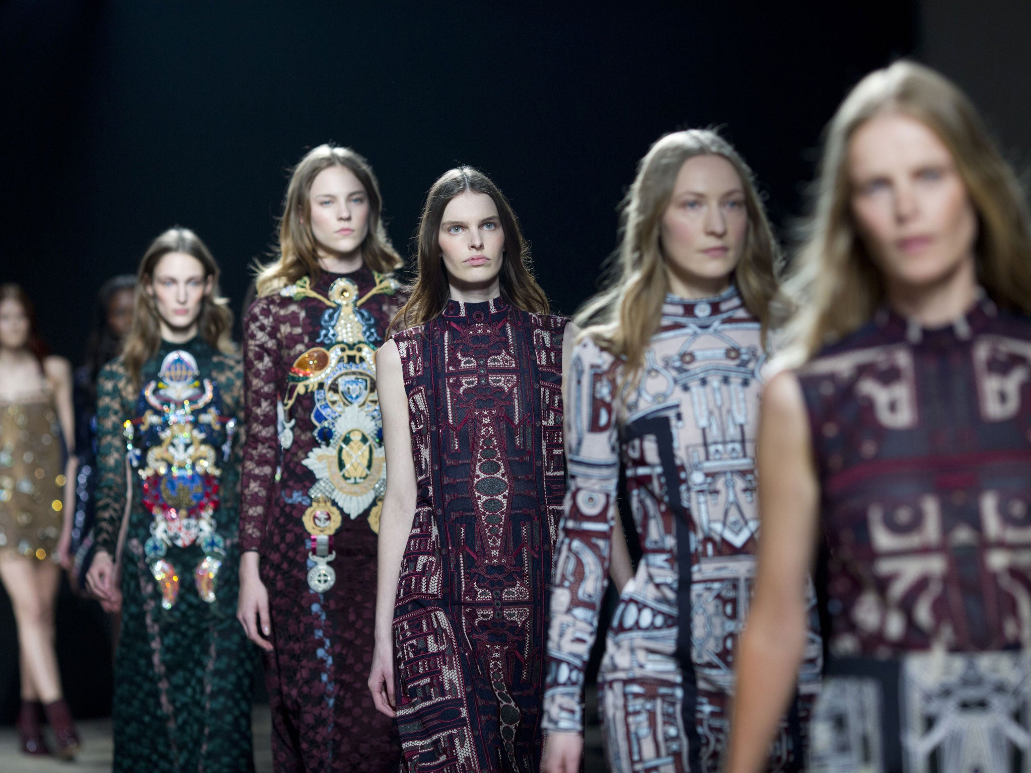 Models present creations from designer Mary Katrantzou (AFP/Getty Images)