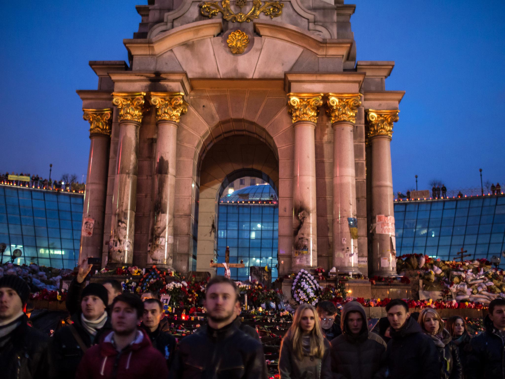 People gather for prayers and to listen to speakers in Independence Square