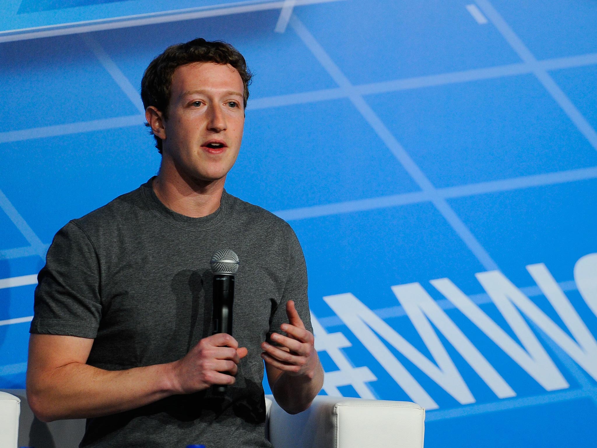 Co-Founder, Chairman and CEO of Facebook Mark Zuckerberg speaks during his keynote conference at the Mobile World Congress 2014