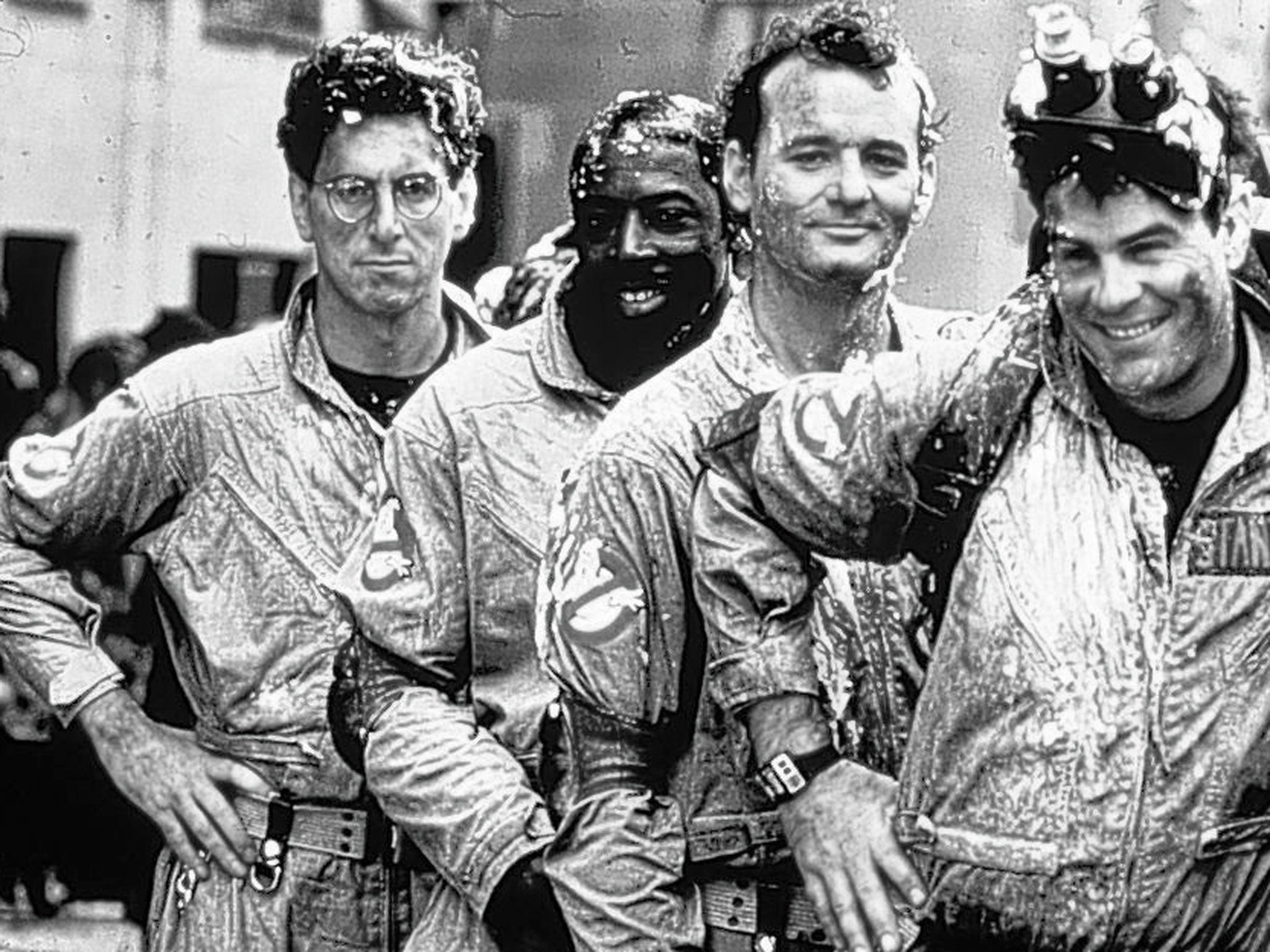 Who you gonna call? The Ghostbusters in 1984: left to right, Ramis, Ernie Hudson, Bill Murray and Dan Aykroyd