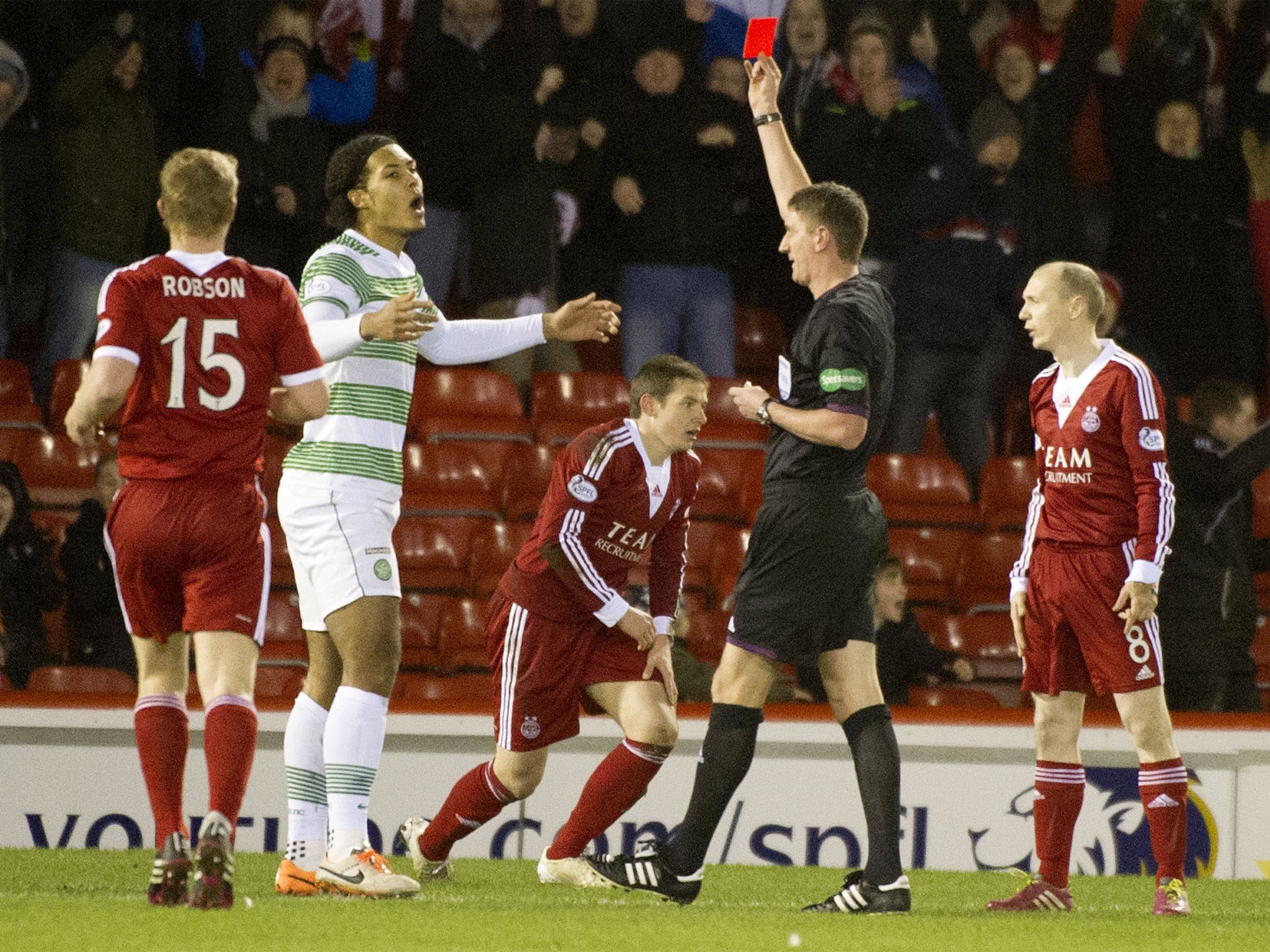 Celtic central defender Virgil van Dijk is sent off