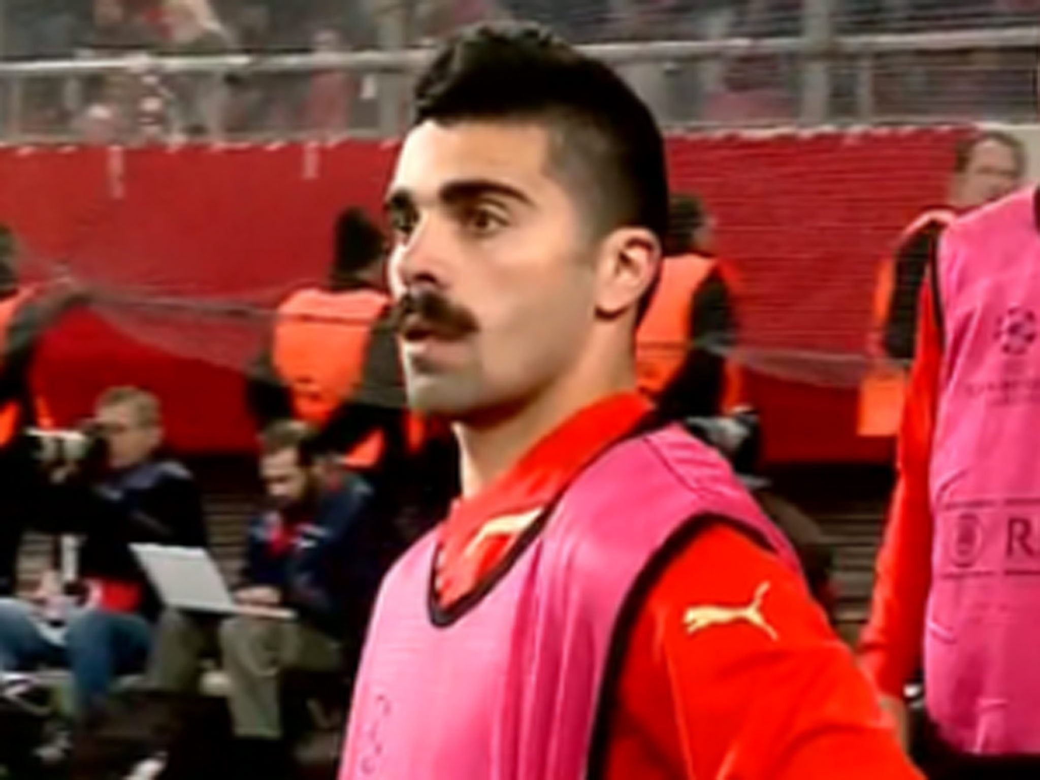 Paulo Machado pictured warming up for Olympiakos