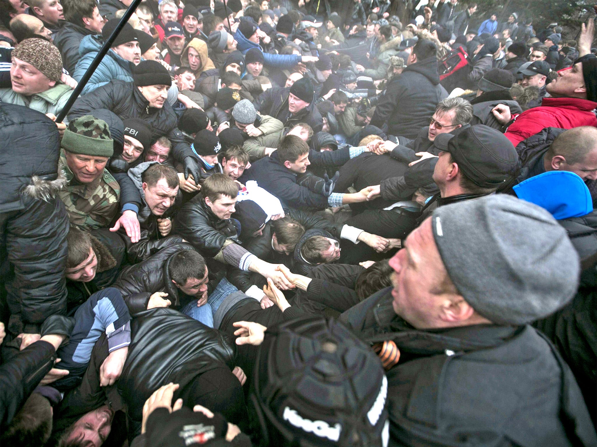 Clashes at rallies held by ethnic Russians and Tatars near the Crimean parliament building in Simferopol, the region’s administrative centre